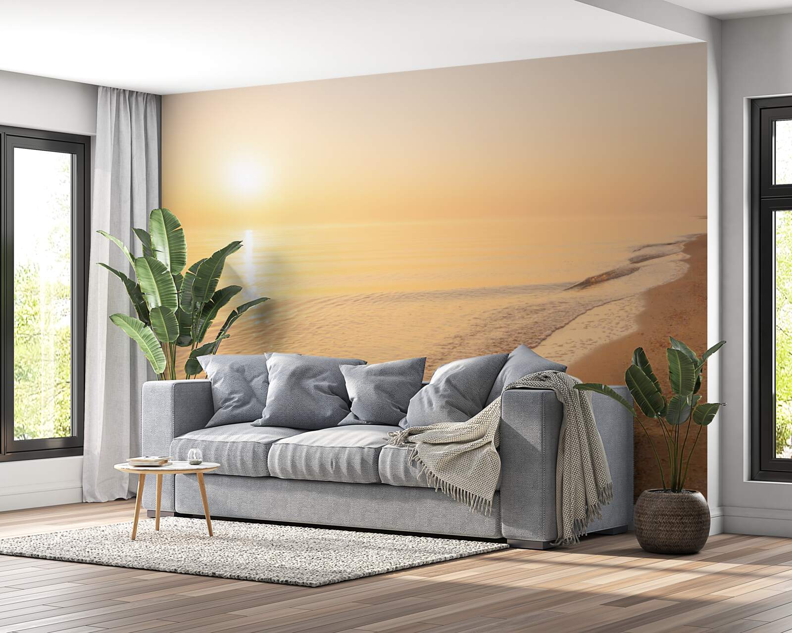 Фотошпалери захід сонця над морем влітку