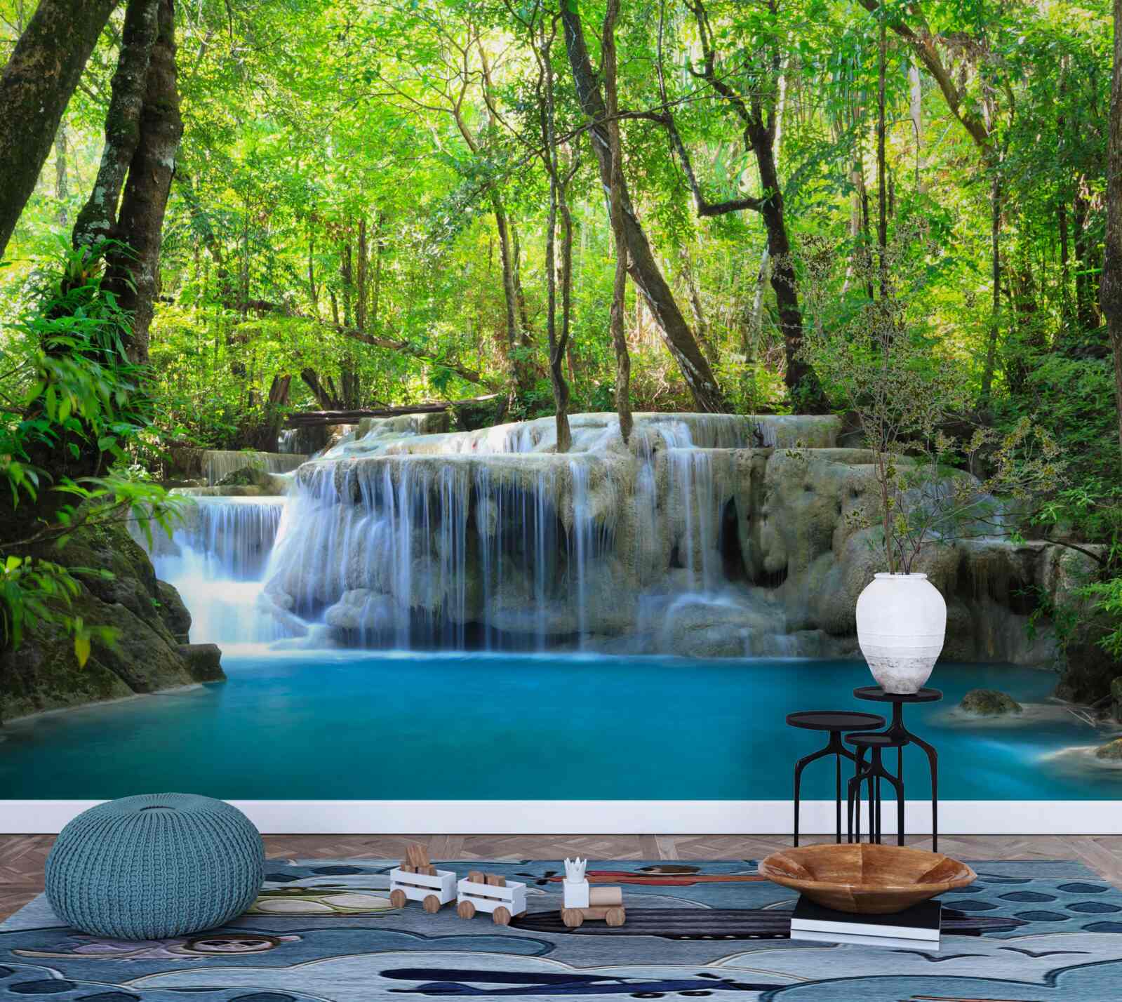 Фотошпалери зелений ліс приховує водоспад