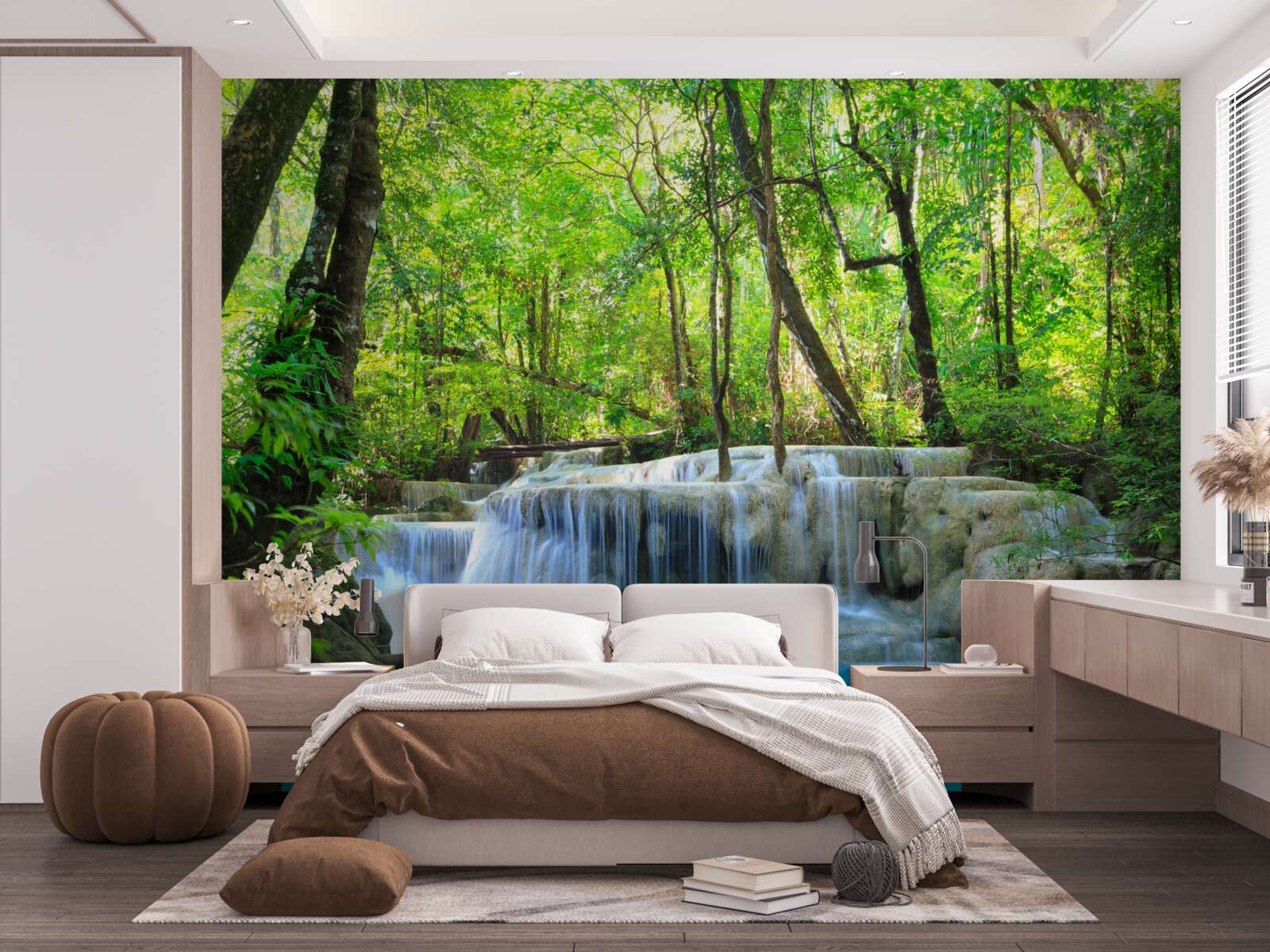 Фотошпалери зелений ліс приховує водоспад