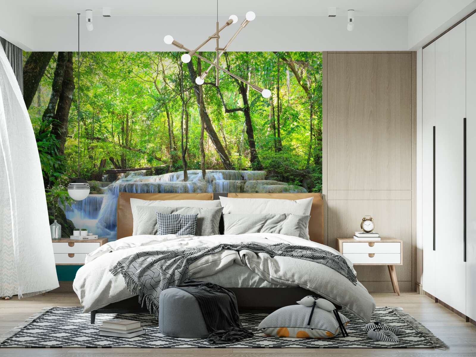 Фотошпалери зелений ліс приховує водоспад