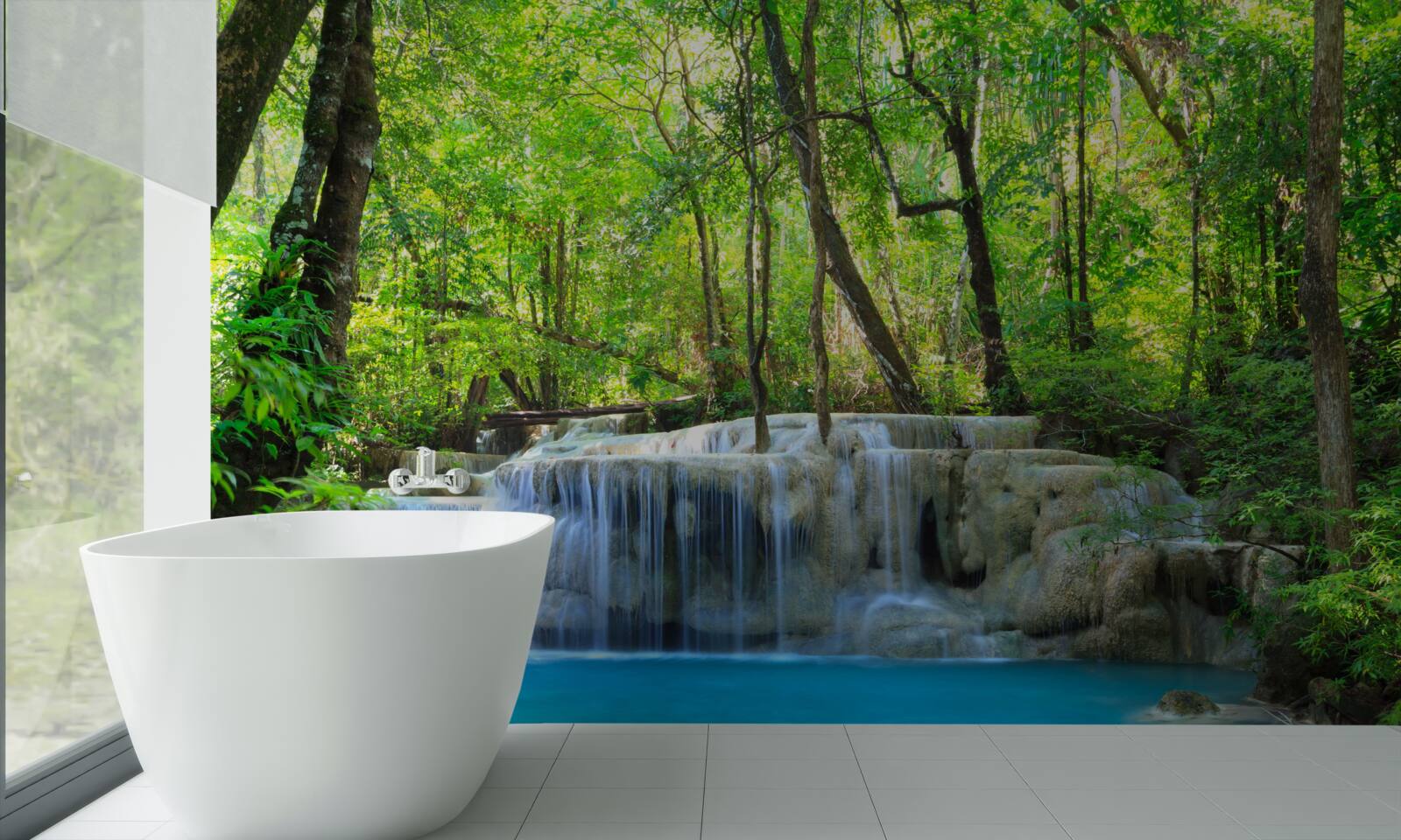 Фотошпалери зелений ліс приховує водоспад