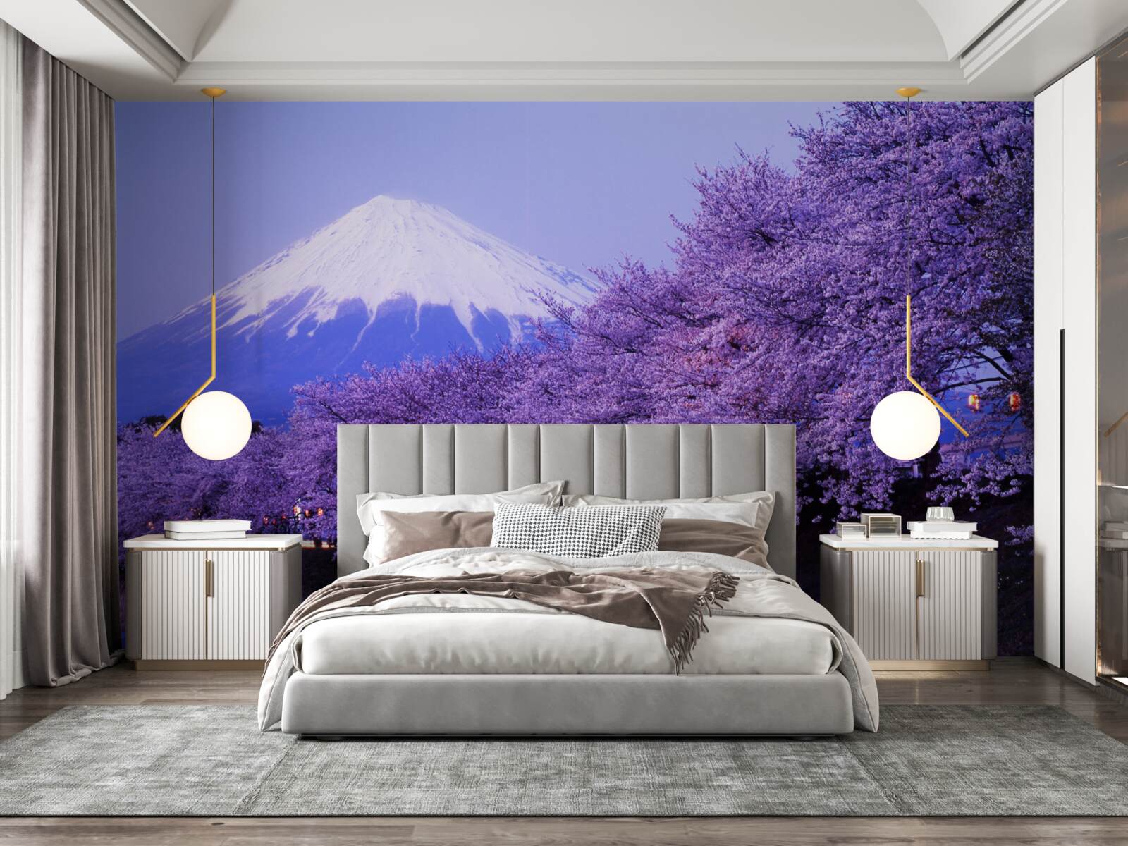 Фотошпалери квіти бузку біля підніжжя гори ростуть близько до води