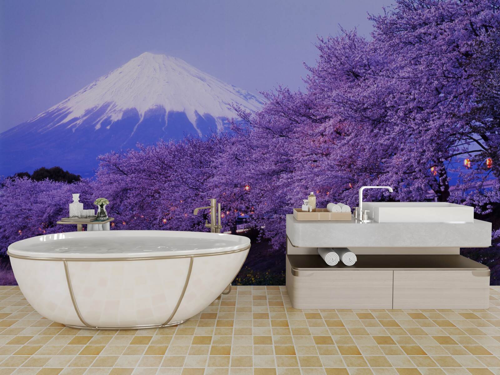 Фотошпалери квіти бузку біля підніжжя гори ростуть близько до води