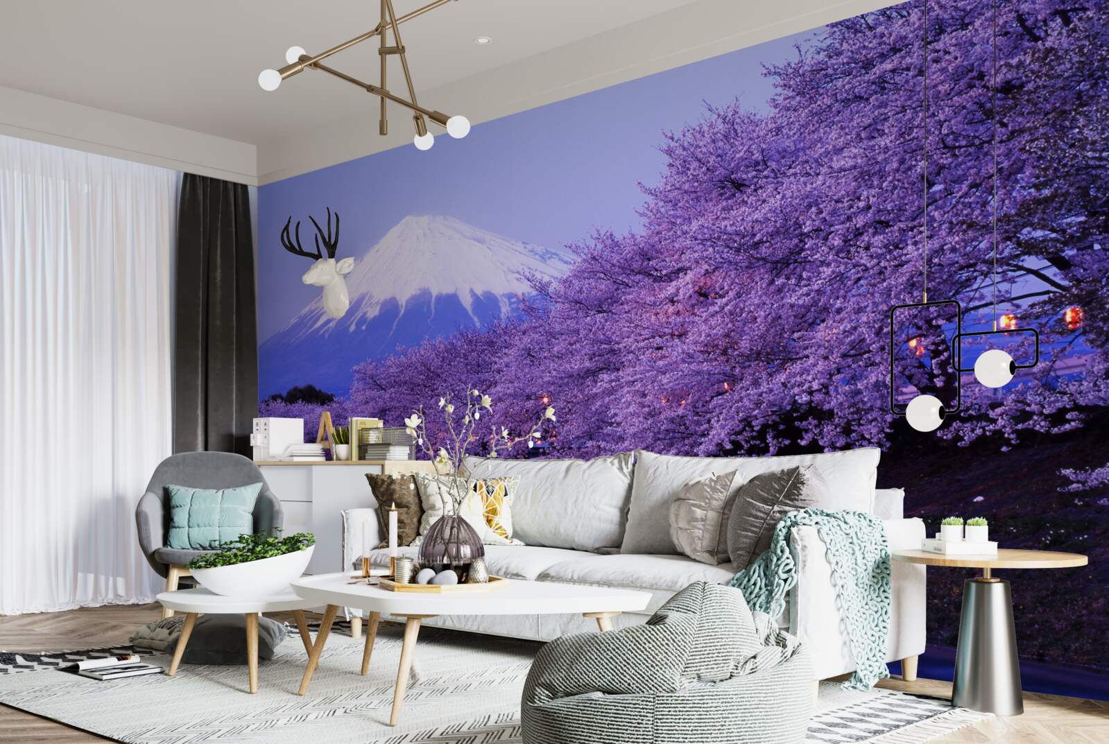 Фотошпалери квіти бузку біля підніжжя гори ростуть близько до води