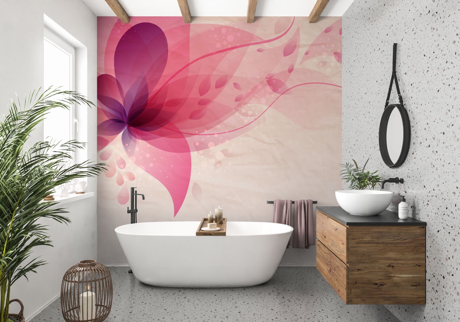 Фотошпалери абстракція квітки лотоса в червоних тонах