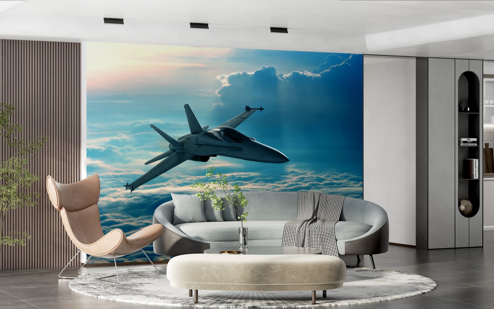 Фотошпалери винищувач мчить крізь хмари