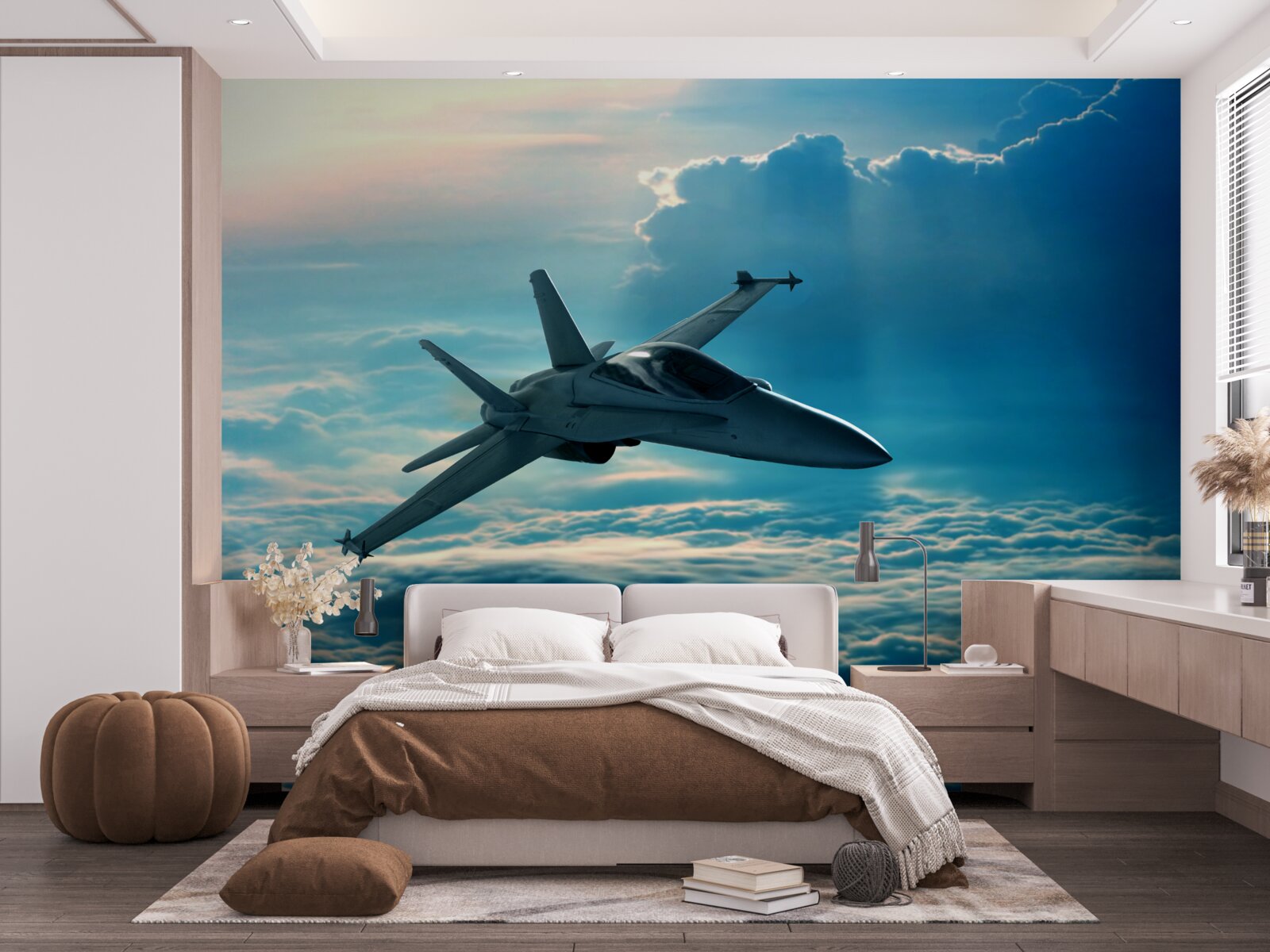 Фотошпалери винищувач мчить крізь хмари