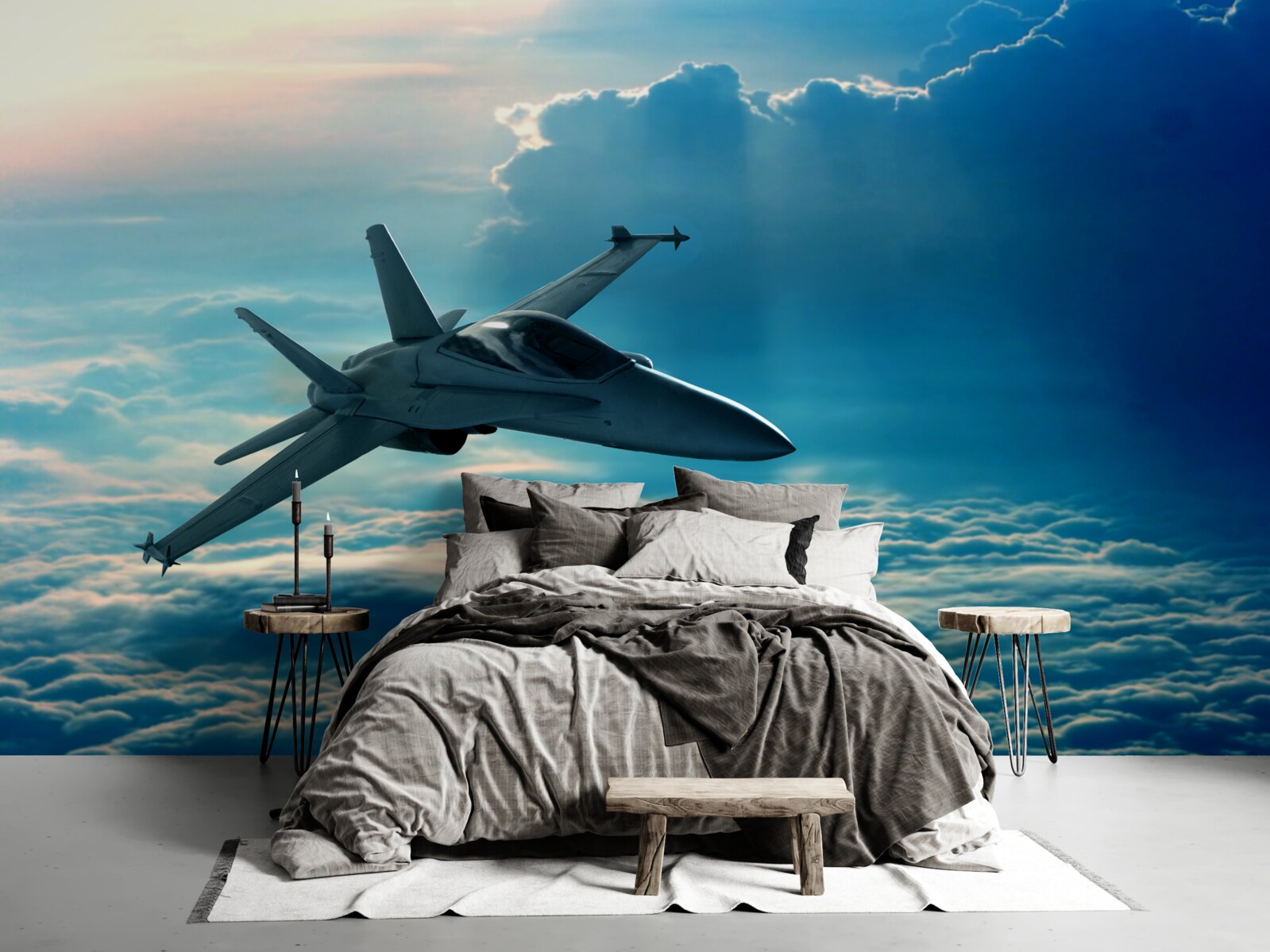 Фотошпалери винищувач мчить крізь хмари