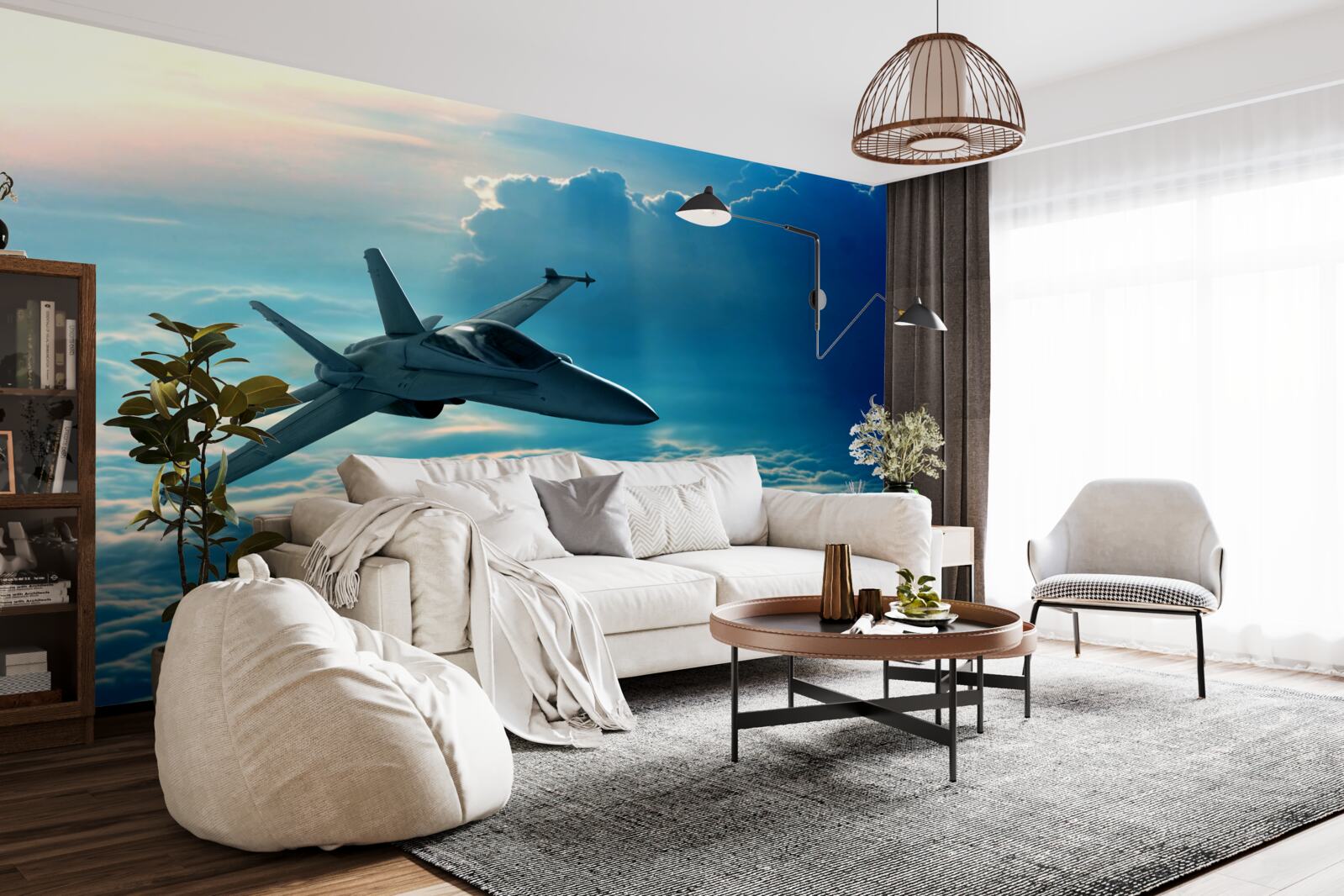 Фотошпалери винищувач мчить крізь хмари