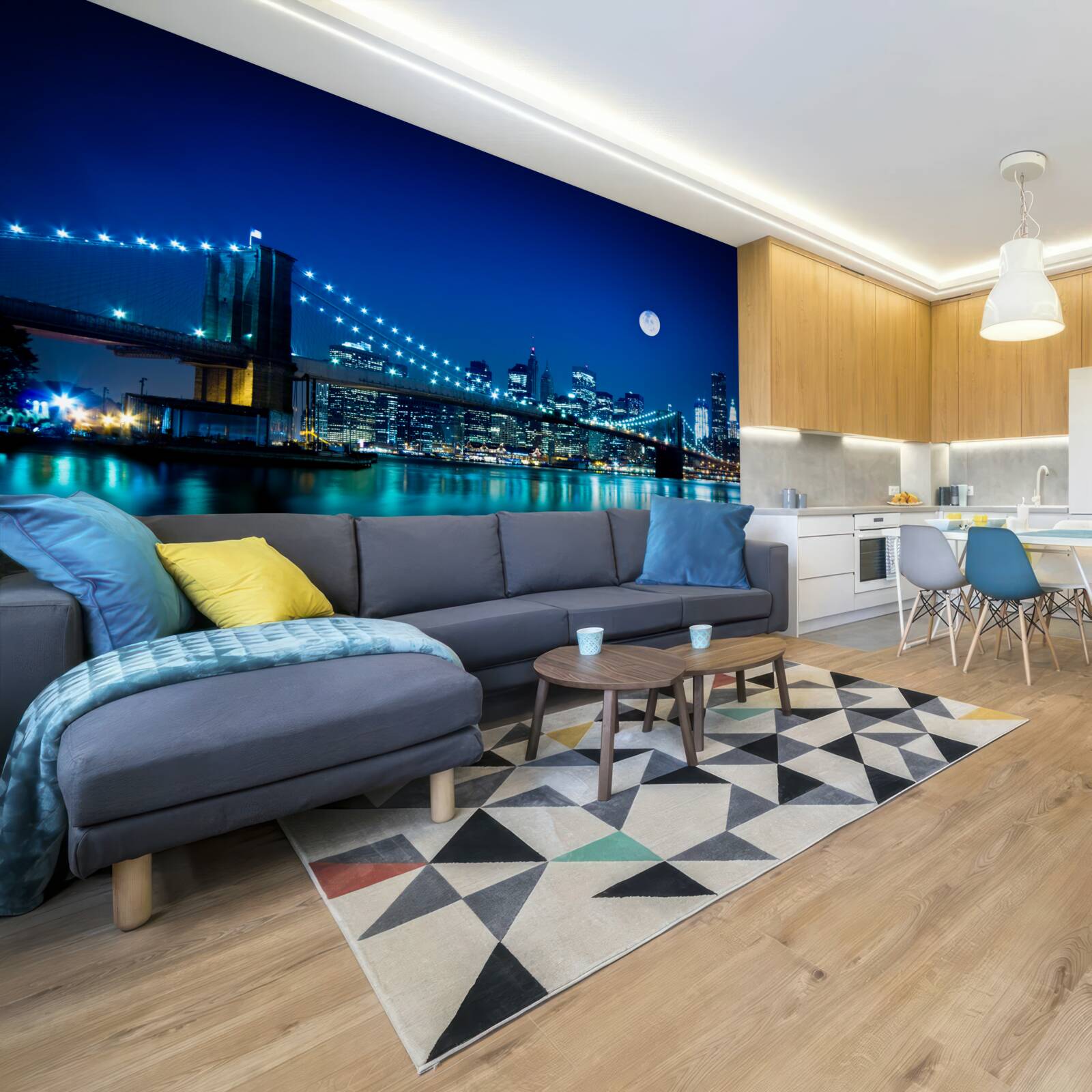 Фотошпалери Бруклінський міст, освітлений нічним місячним сяйвом