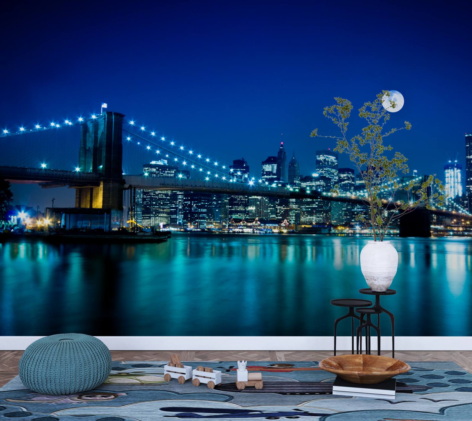 Фотошпалери Бруклінський міст, освітлений нічним місячним сяйвом