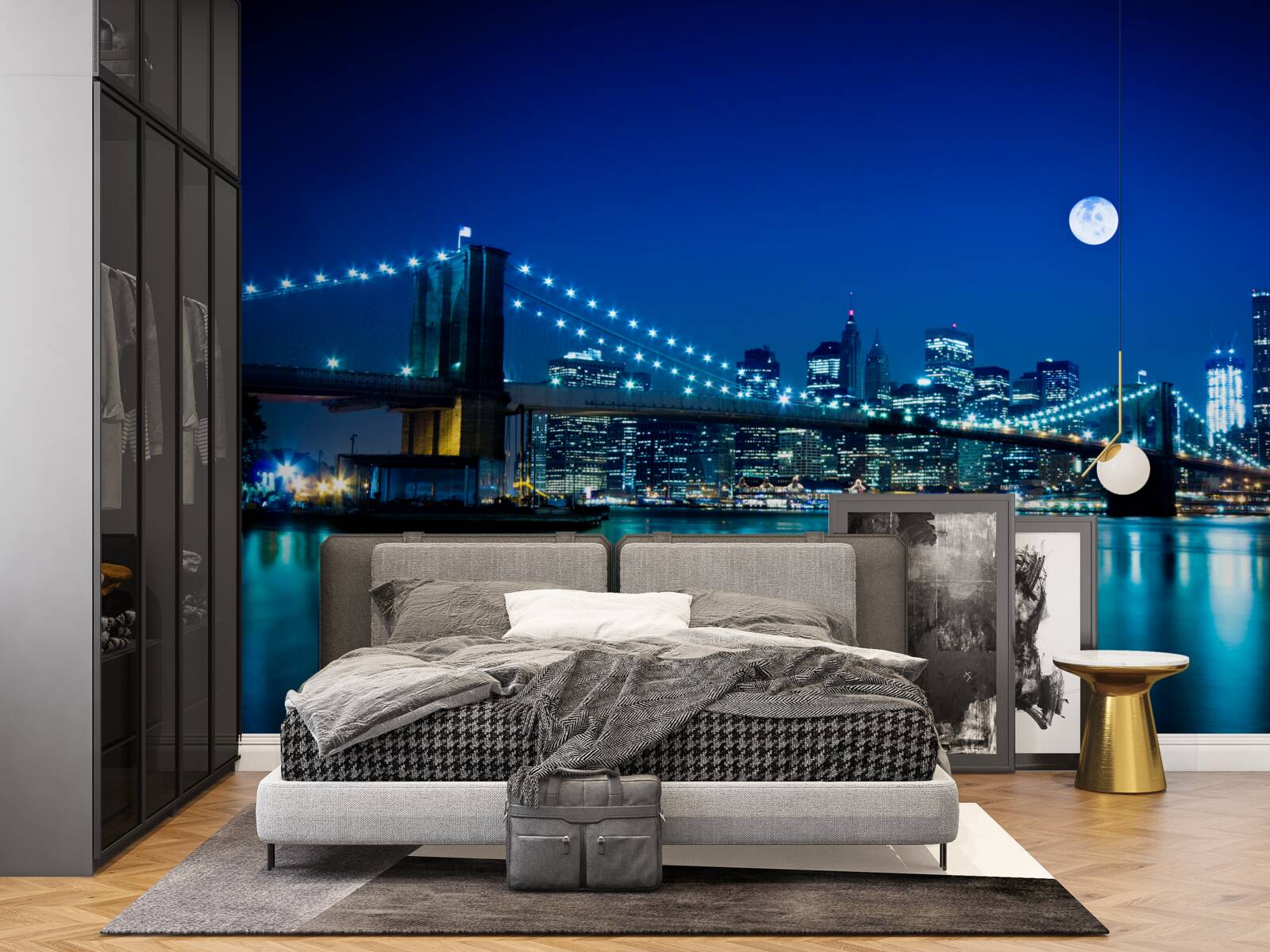Фотошпалери Бруклінський міст, освітлений нічним місячним сяйвом