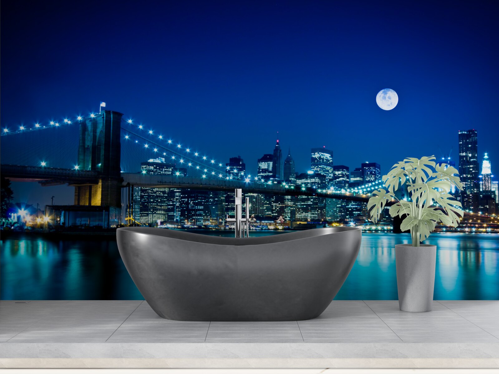 Фотошпалери Бруклінський міст, освітлений нічним місячним сяйвом