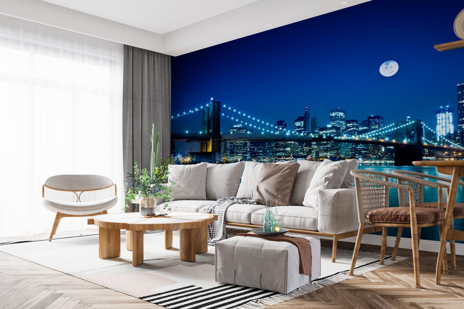 Фотошпалери Бруклінський міст, освітлений нічним місячним сяйвом