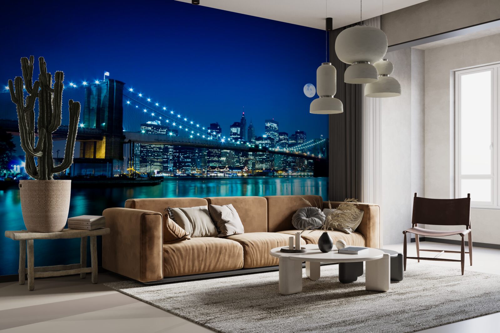 Фотошпалери Бруклінський міст, освітлений нічним місячним сяйвом