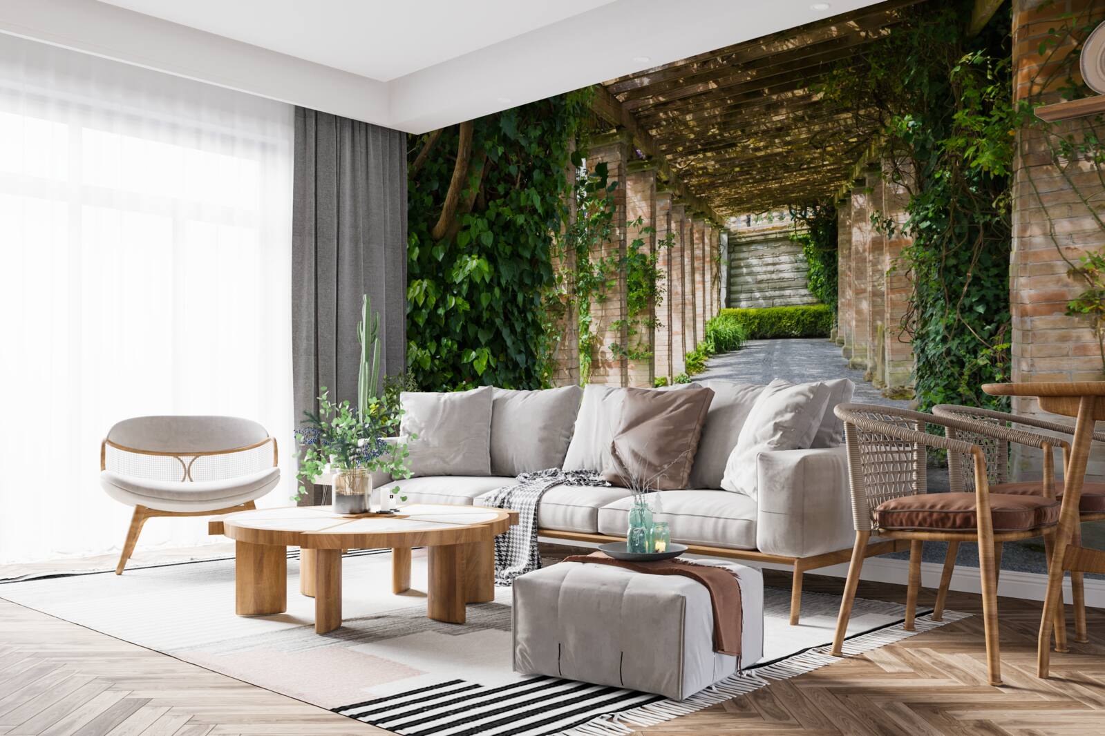 Фотошпалери захоплюючий коричневий тунель, оточений зеленими рослинами