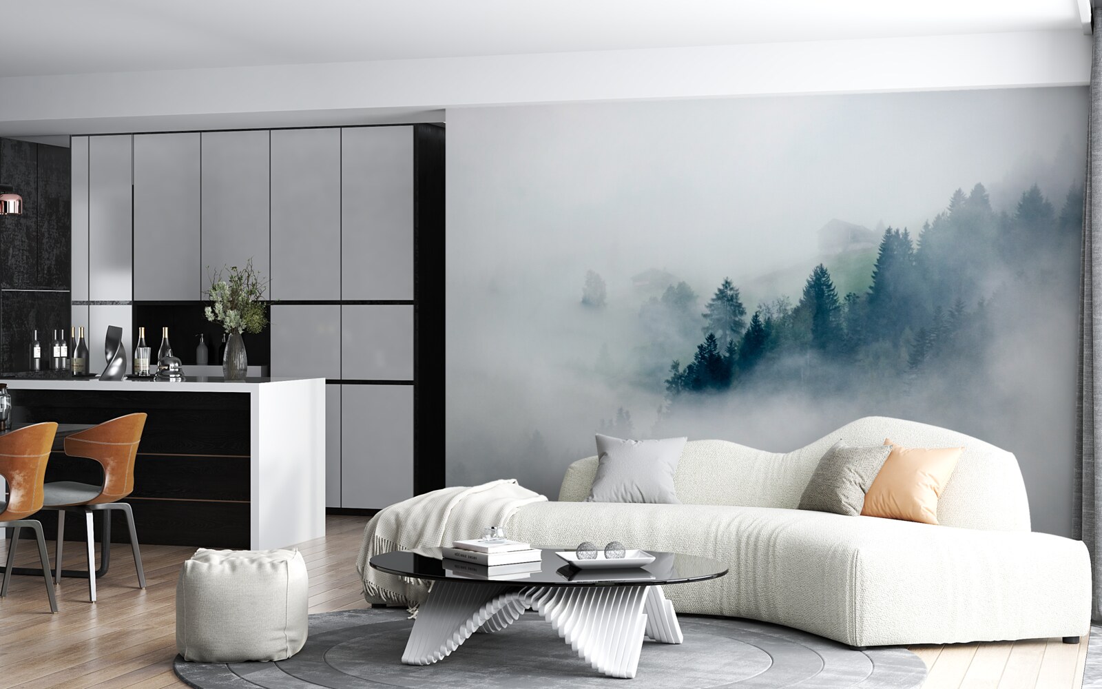 Фотошпалери край лісу оповитий туманом