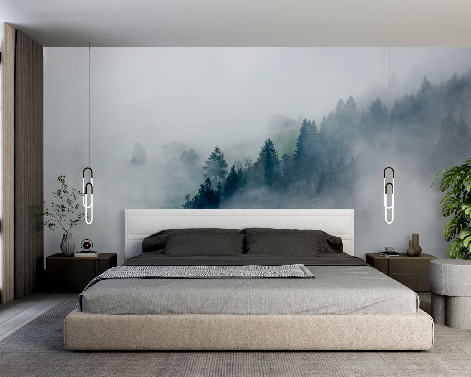 Фотошпалери край лісу оповитий туманом