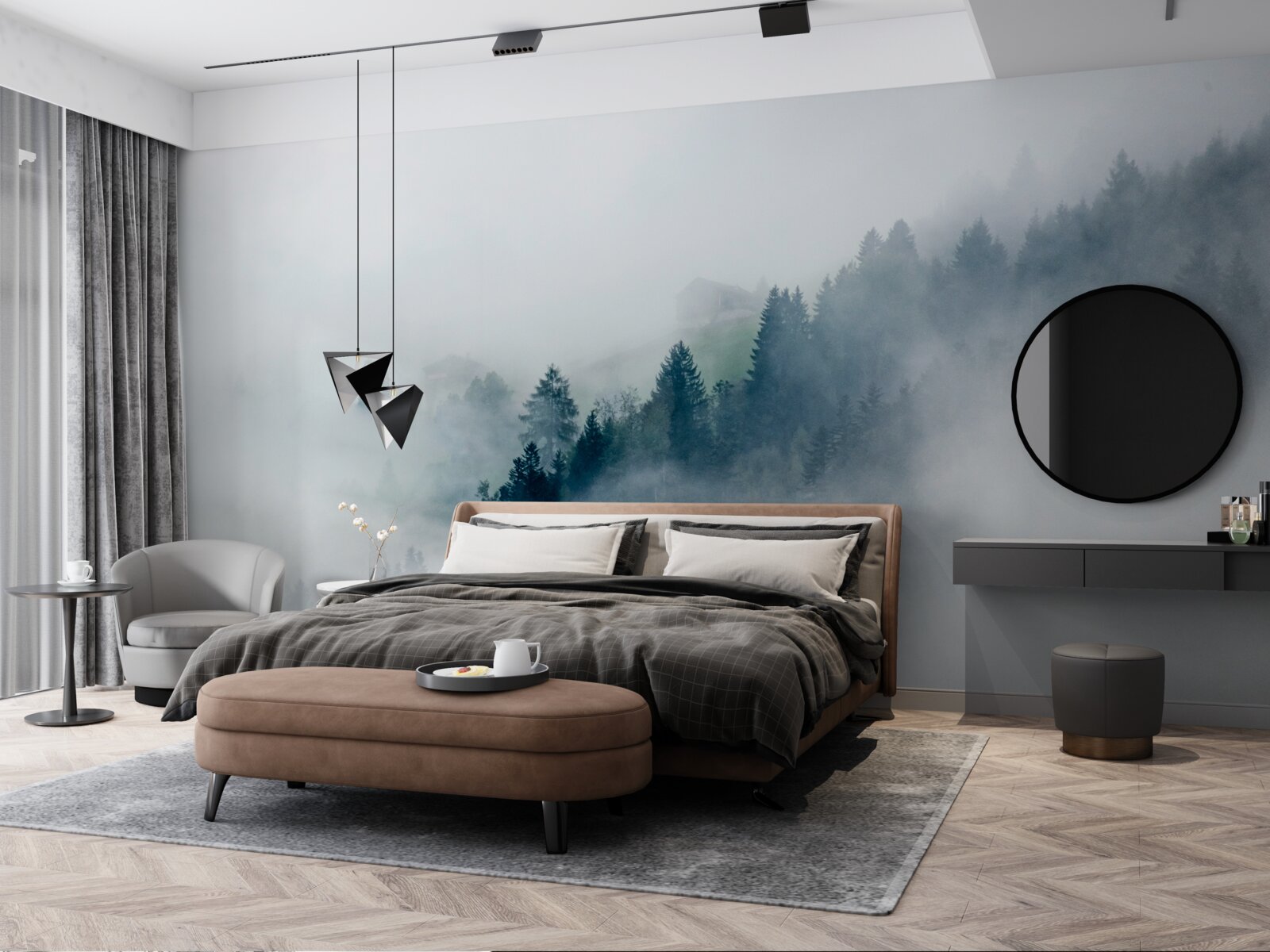 Фотошпалери край лісу оповитий туманом