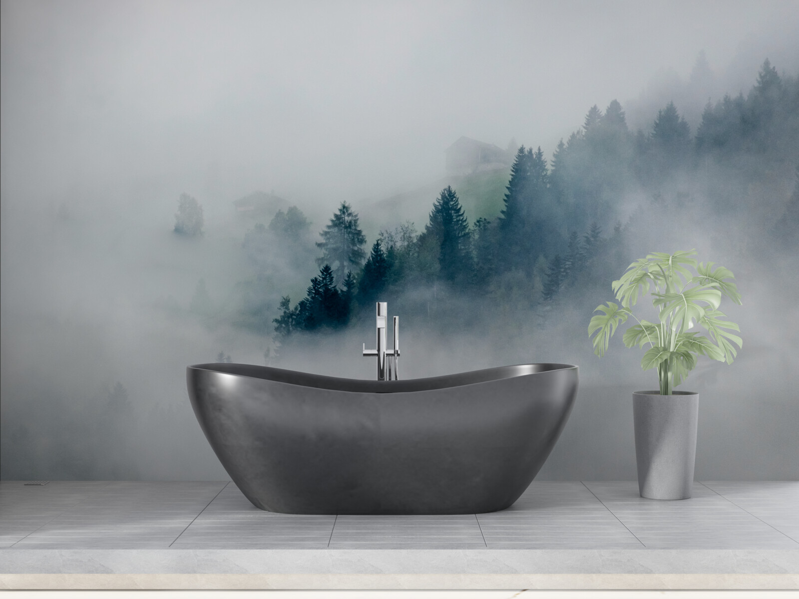 Фотошпалери край лісу оповитий туманом