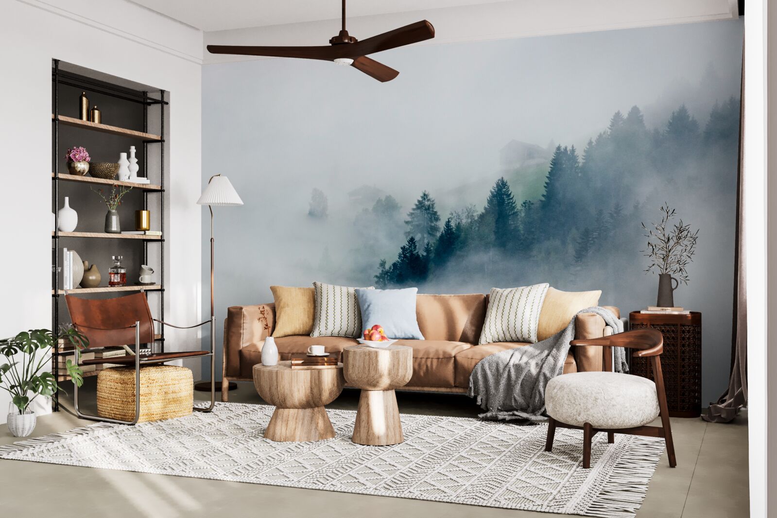 Фотошпалери край лісу оповитий туманом