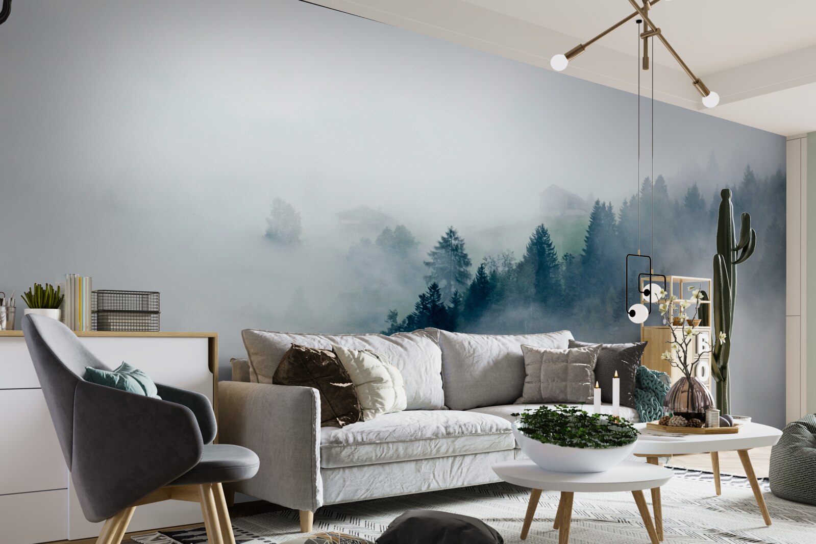 Фотошпалери край лісу оповитий туманом