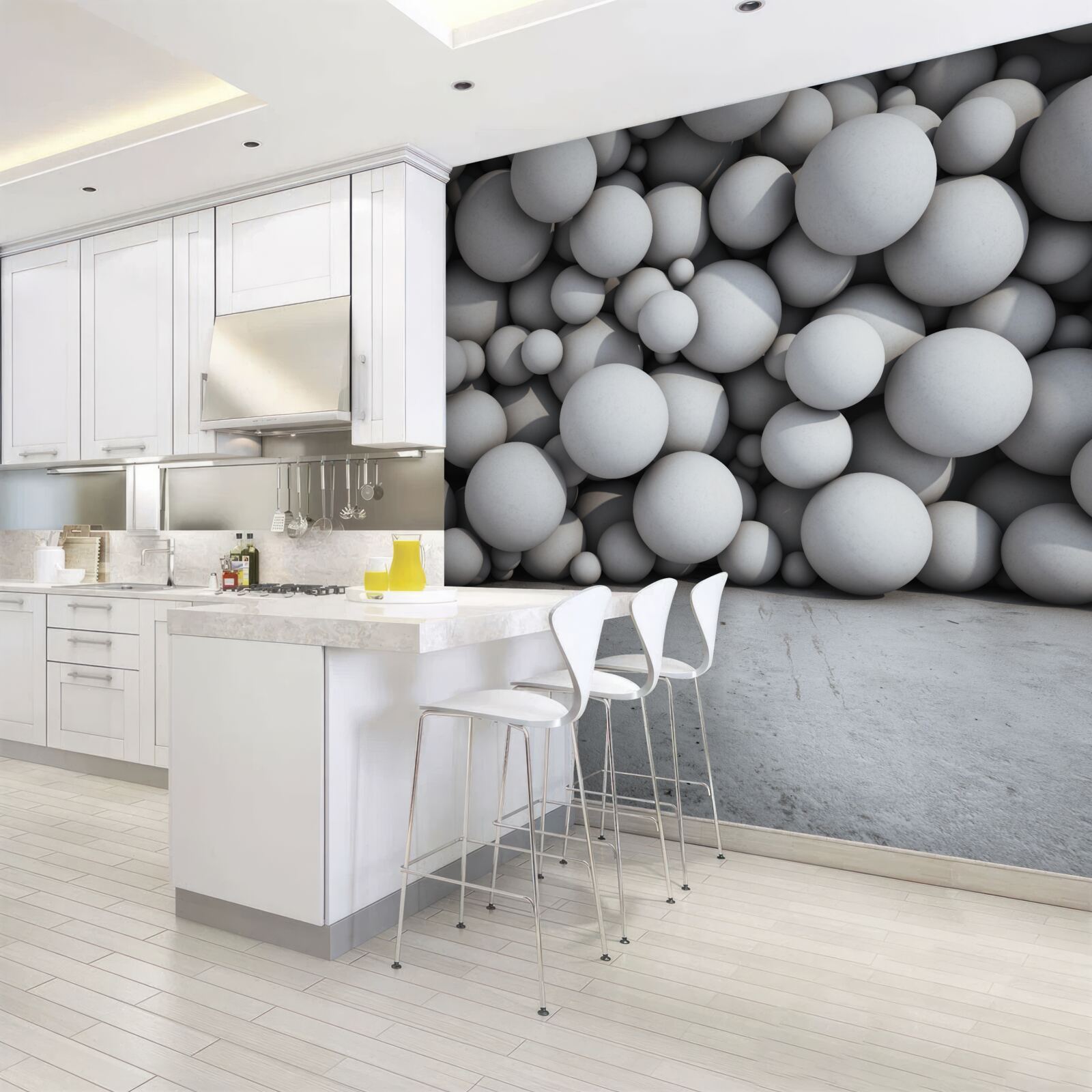 Фотошпалери бар'єр зі срібних кульок, що плавають у повітрі