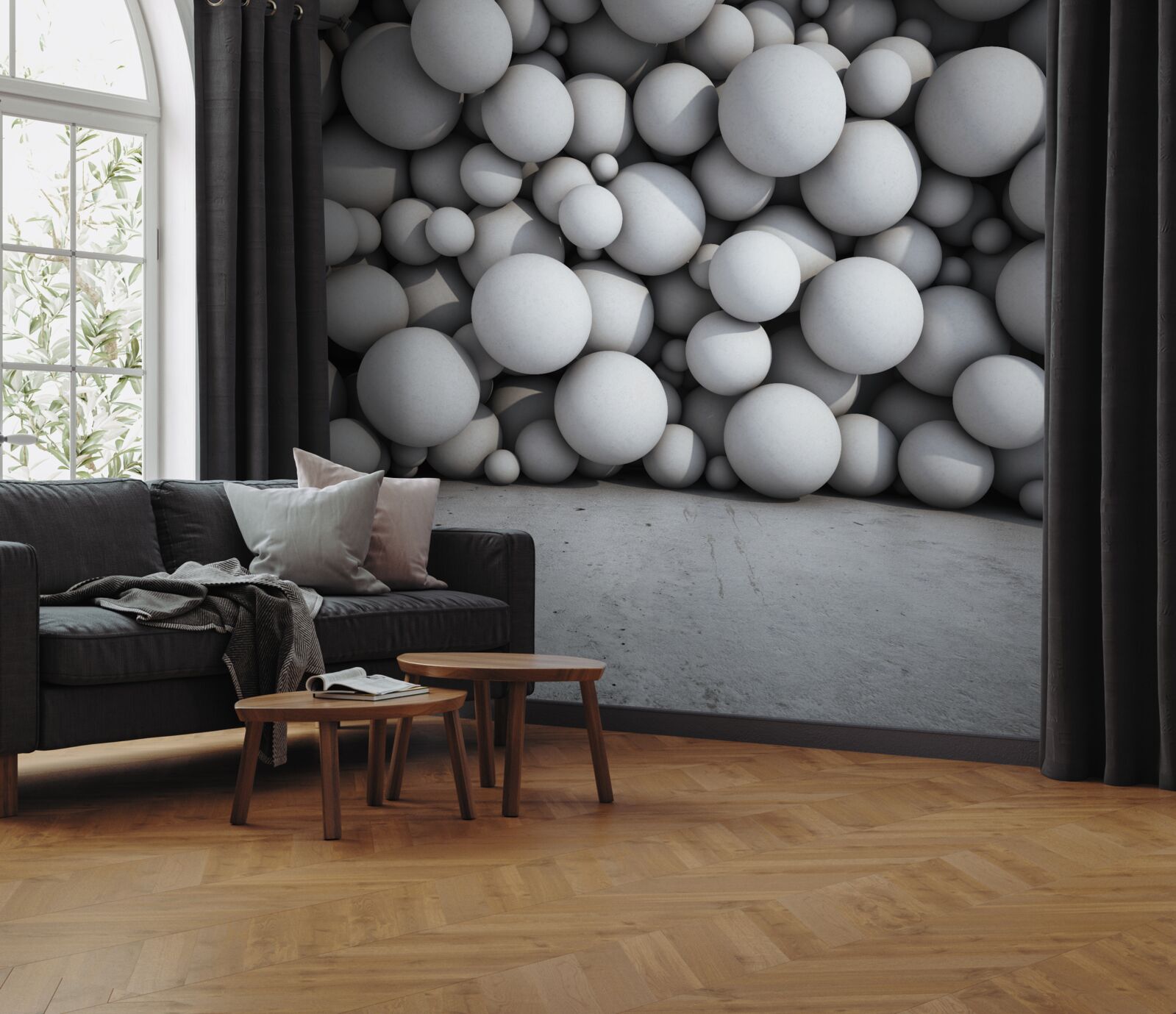 Фотошпалери бар'єр зі срібних кульок, що плавають у повітрі