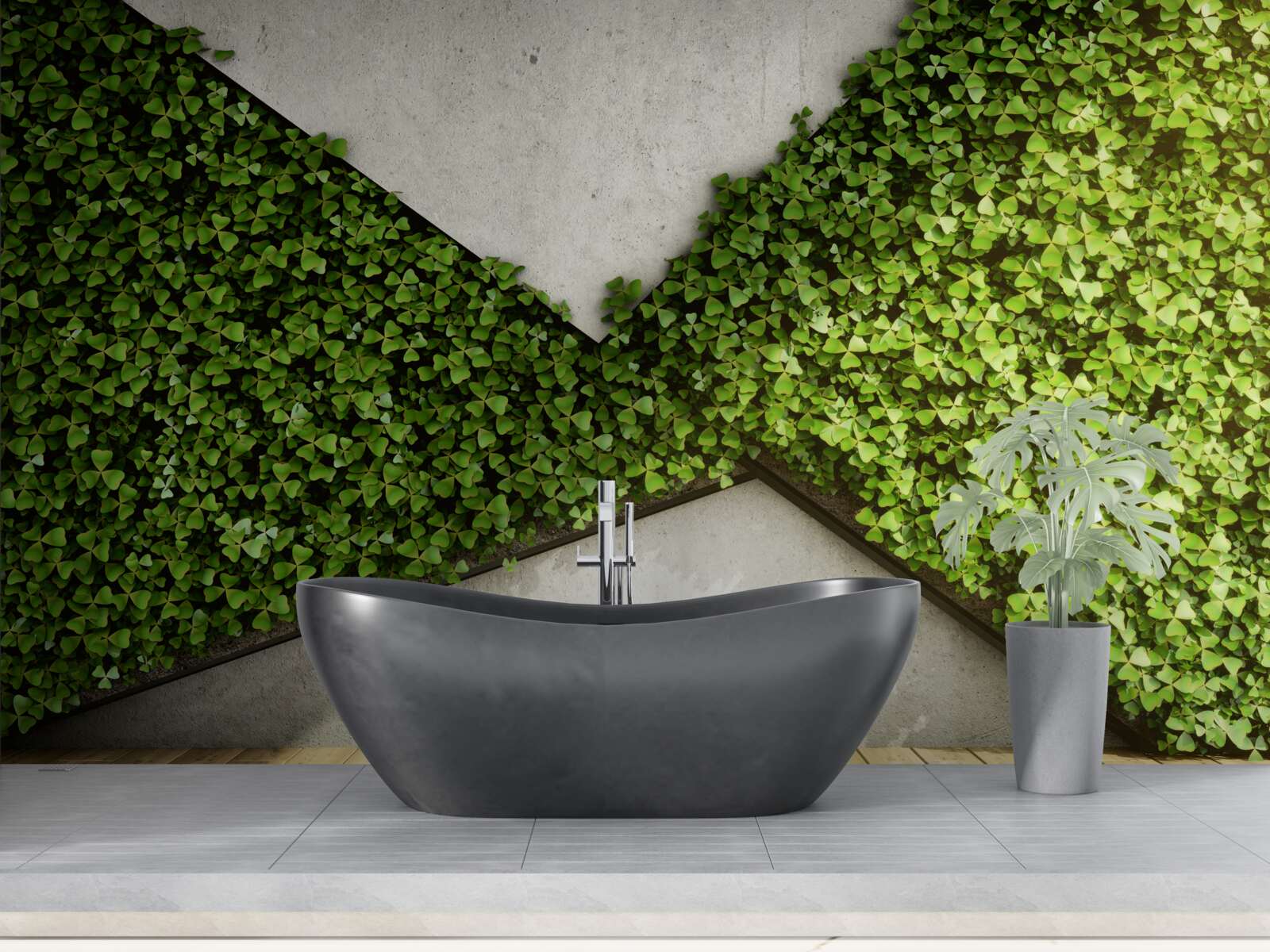 Фотошпалери паркетна підлога та стіни прикрашені живими рослинами