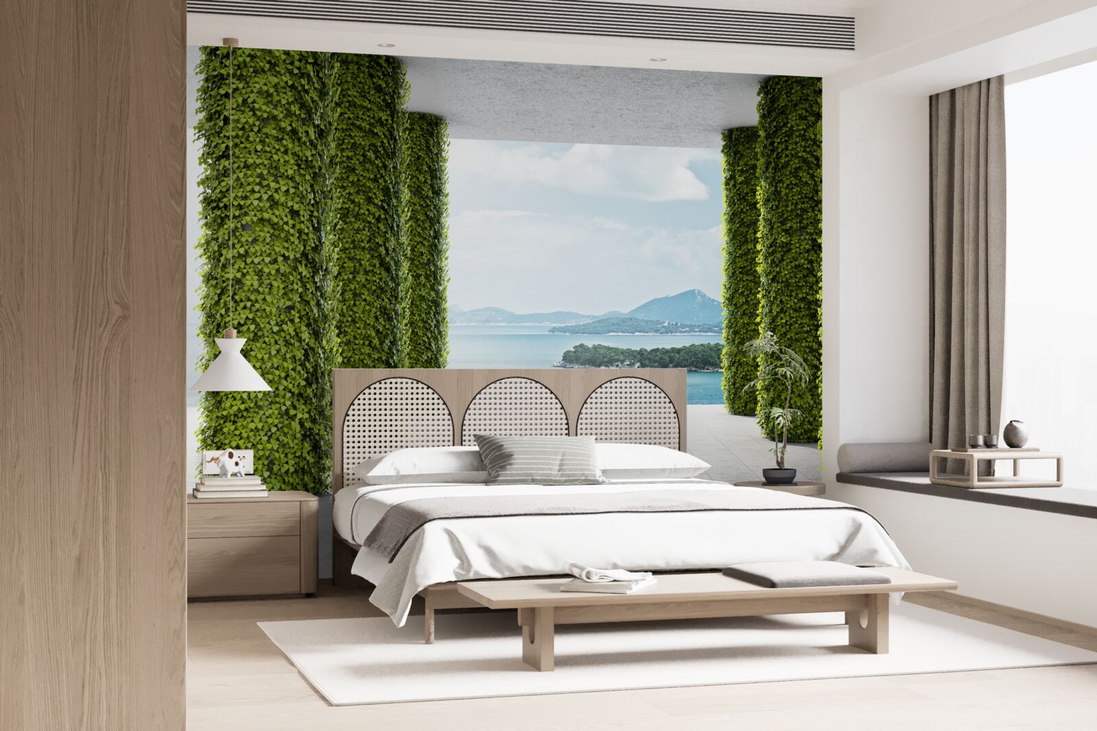 Фотошпалери колонада серед зелені, що веде до моря