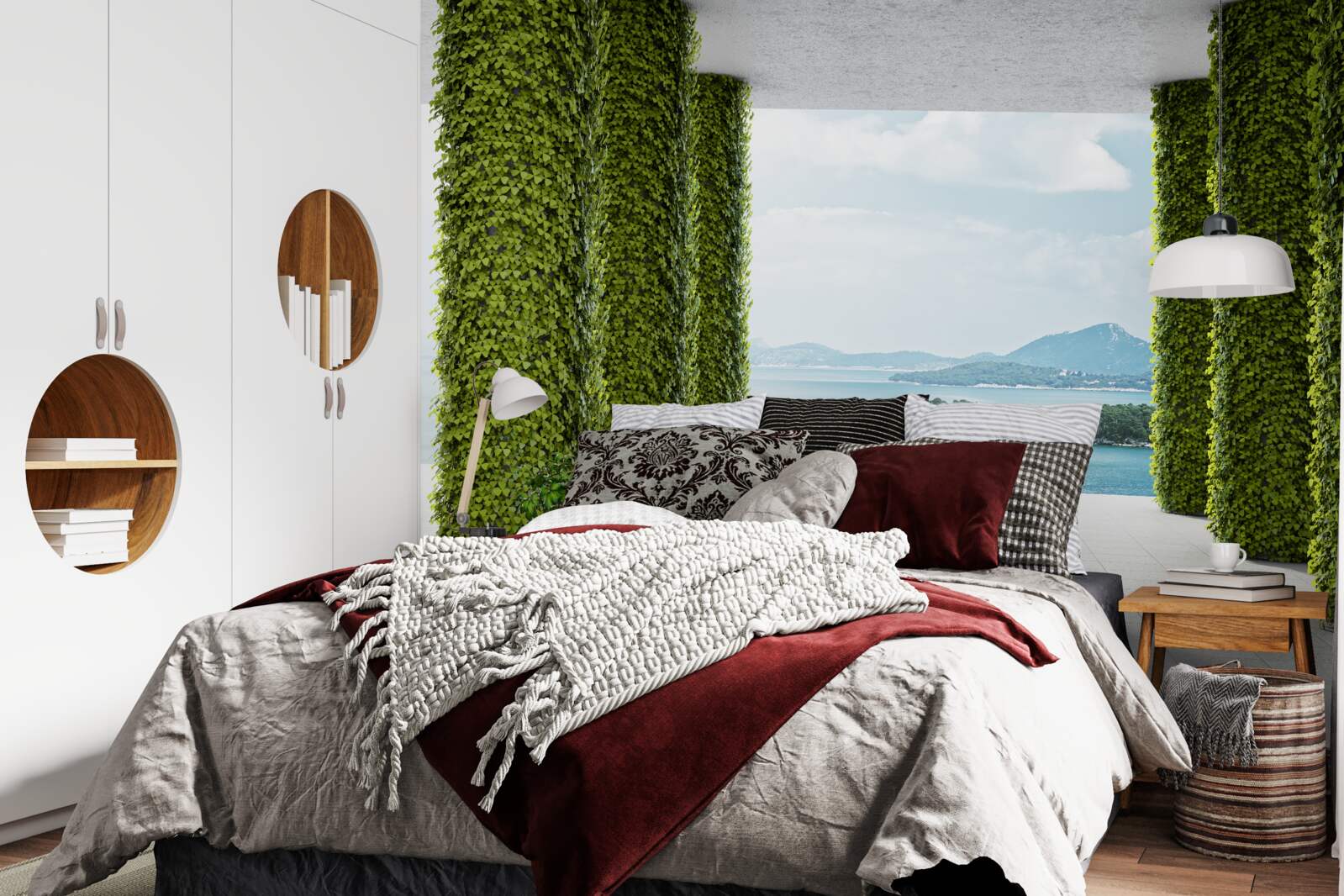 Фотошпалери колонада серед зелені, що веде до моря