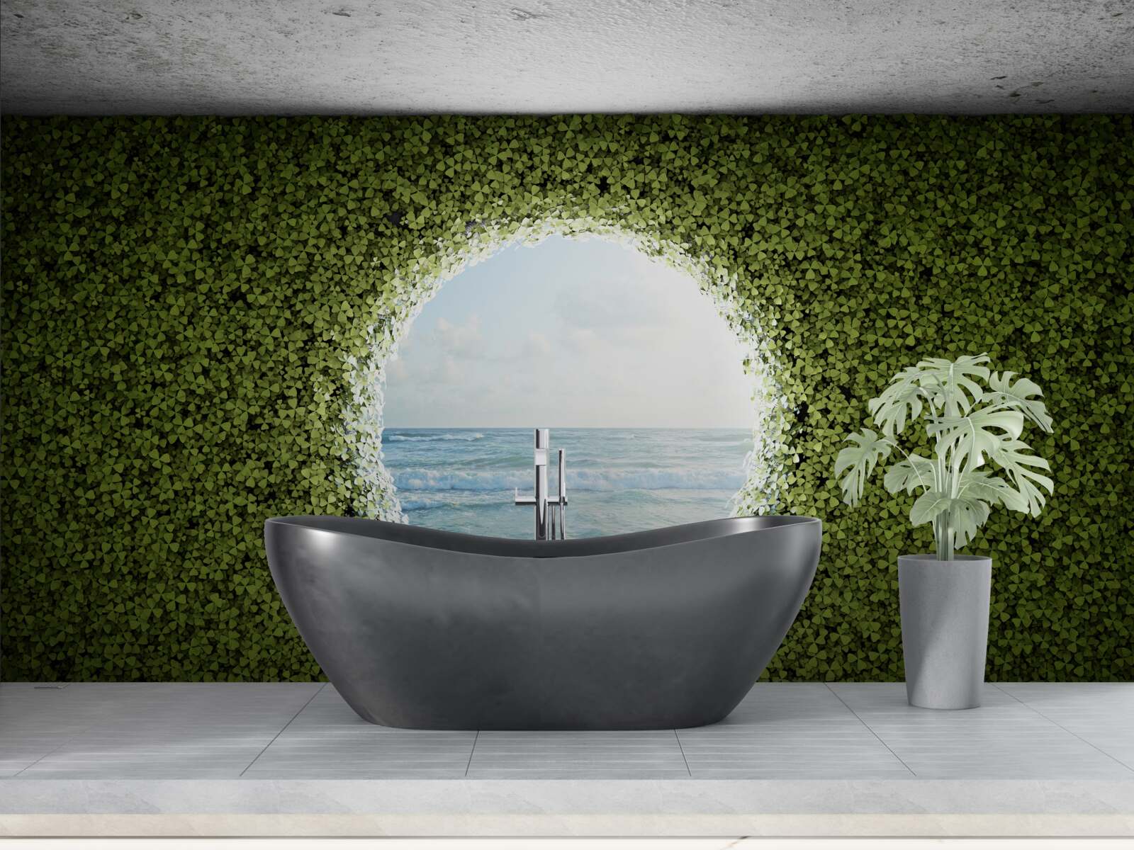 Фотошпалери Стіна із зелених рослин з круглим отвором