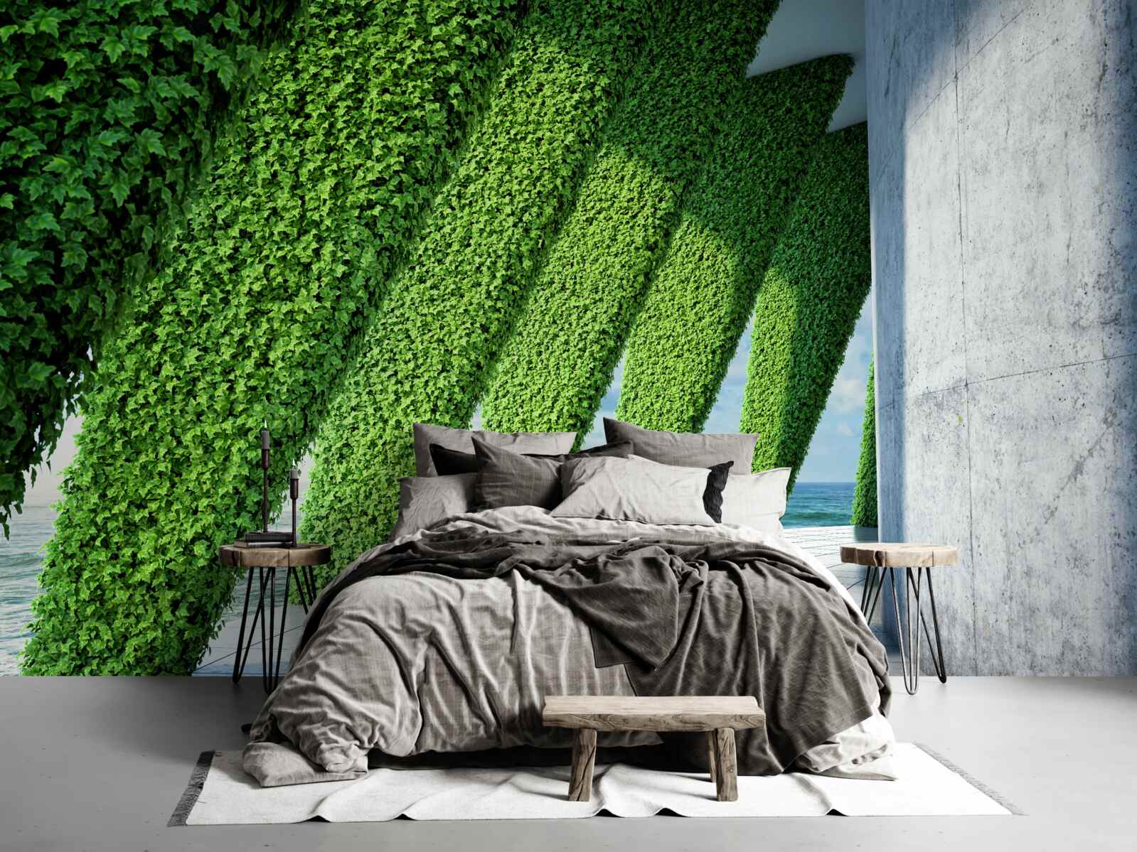 Фотошпалери на стовпах у коридорі є зелені рослини