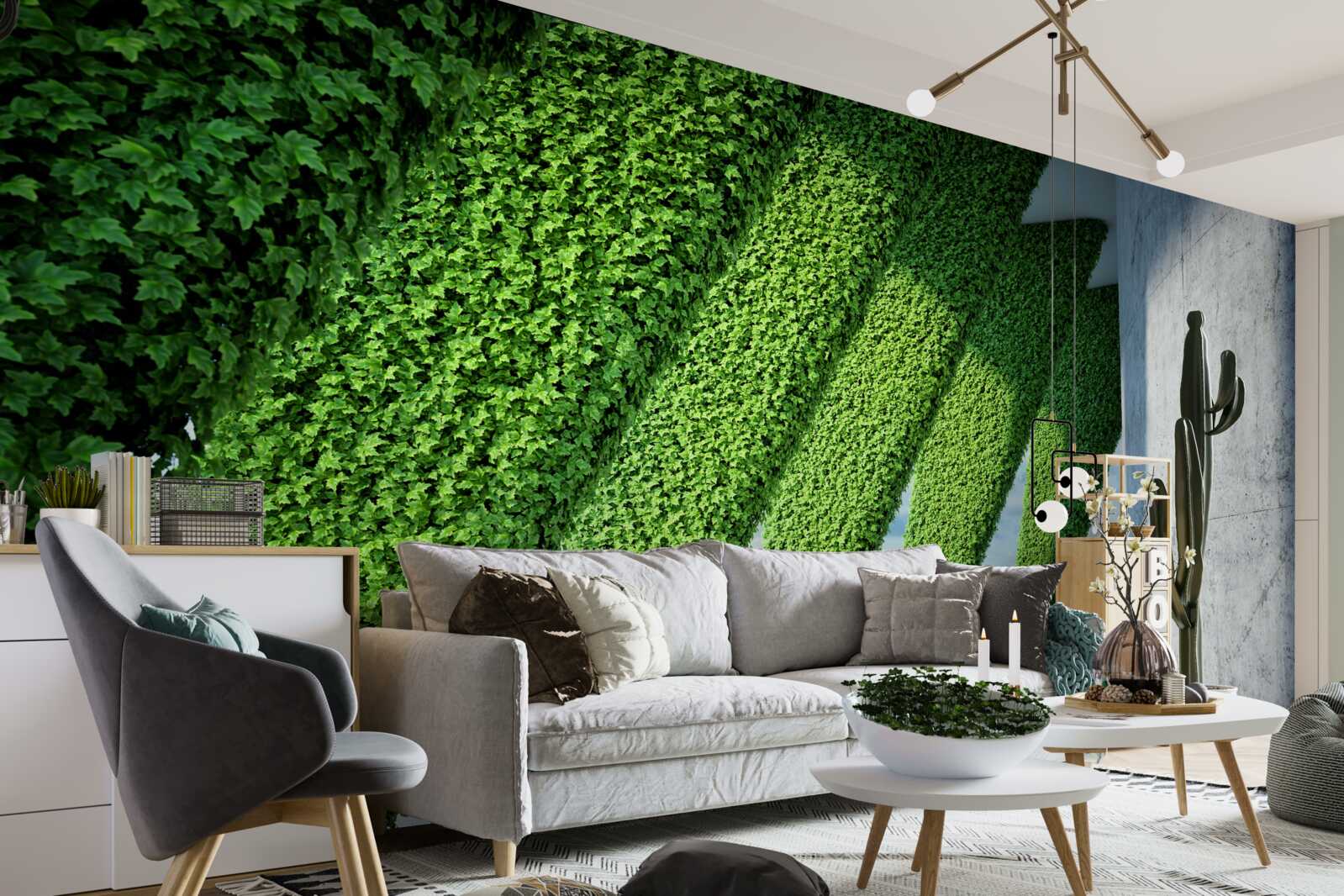 Фотошпалери на стовпах у коридорі є зелені рослини