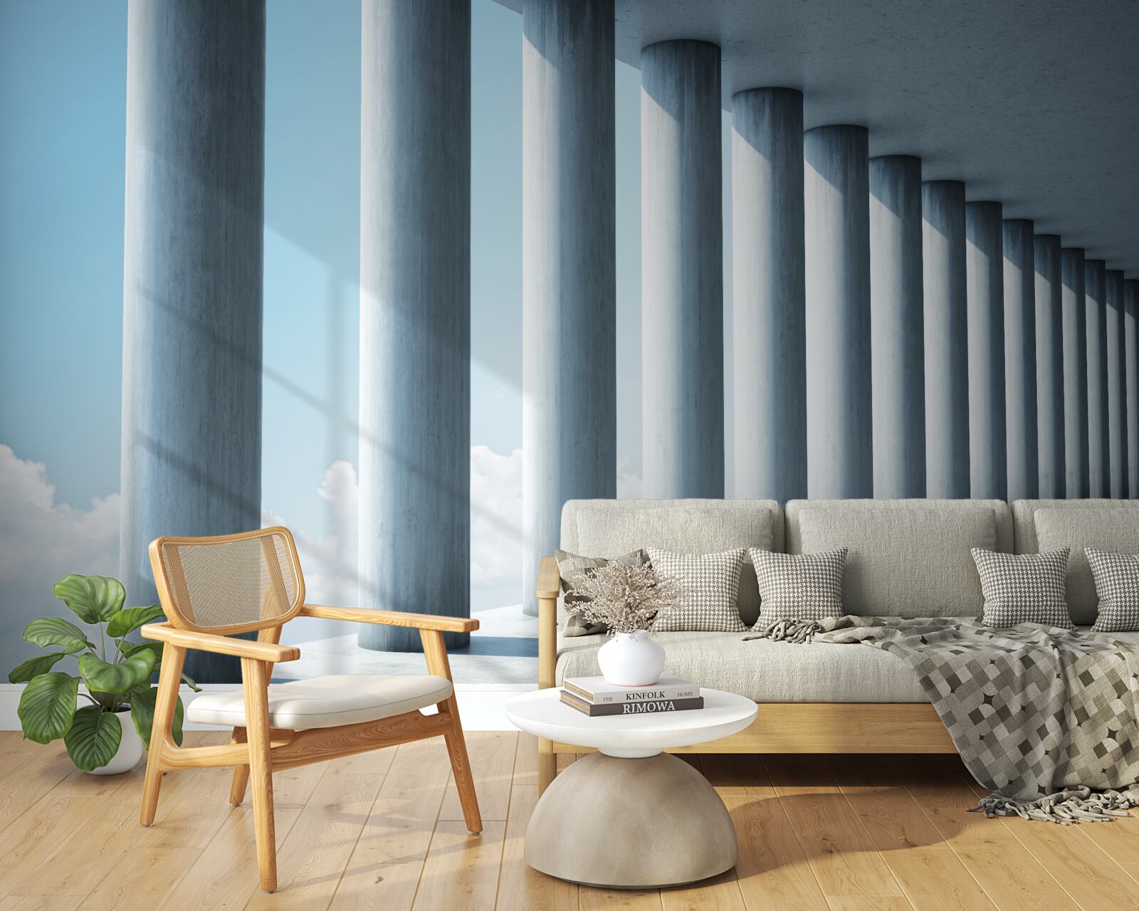 Фотошпалери колонада, що тягнеться до нескінченності на тлі неба