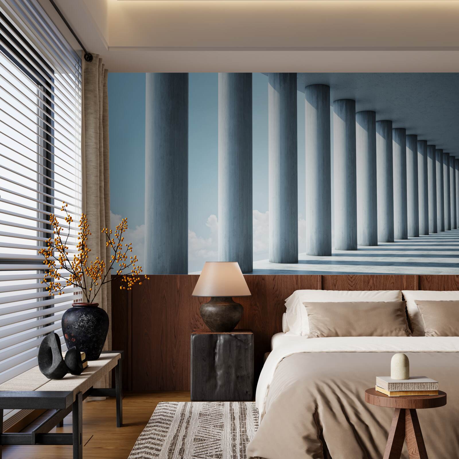 Фотошпалери колонада, що тягнеться до нескінченності на тлі неба