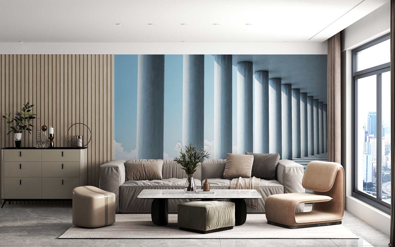 Фотошпалери колонада, що тягнеться до нескінченності на тлі неба