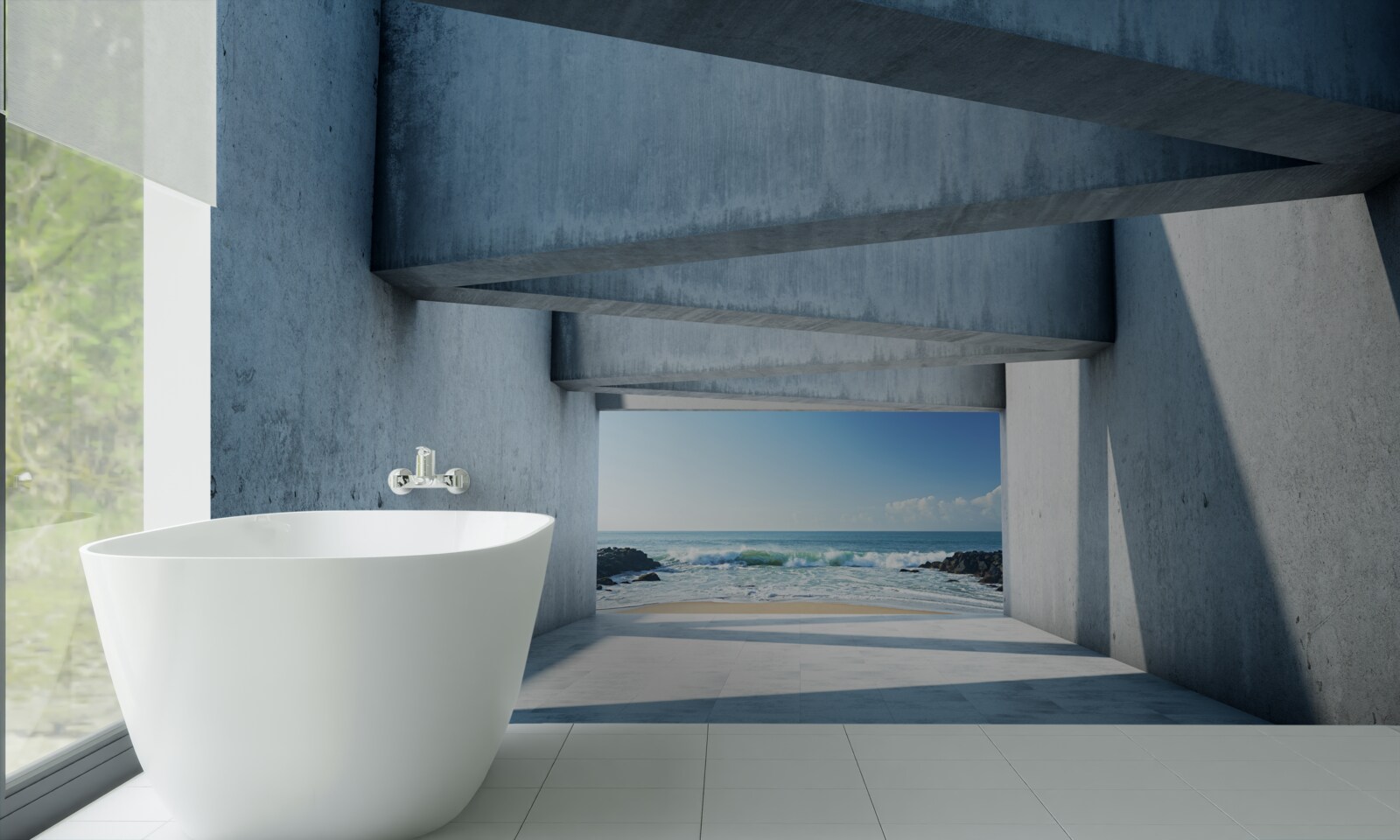 Фотошпалери підлоговий тунель, сформований з бетонних колон