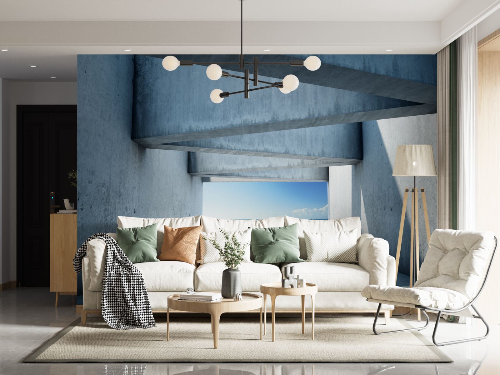 Фотошпалери підлоговий тунель, сформований з бетонних колон