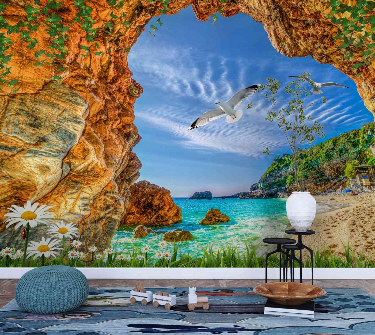 Фотошпалери Погляд на океан і політ галок