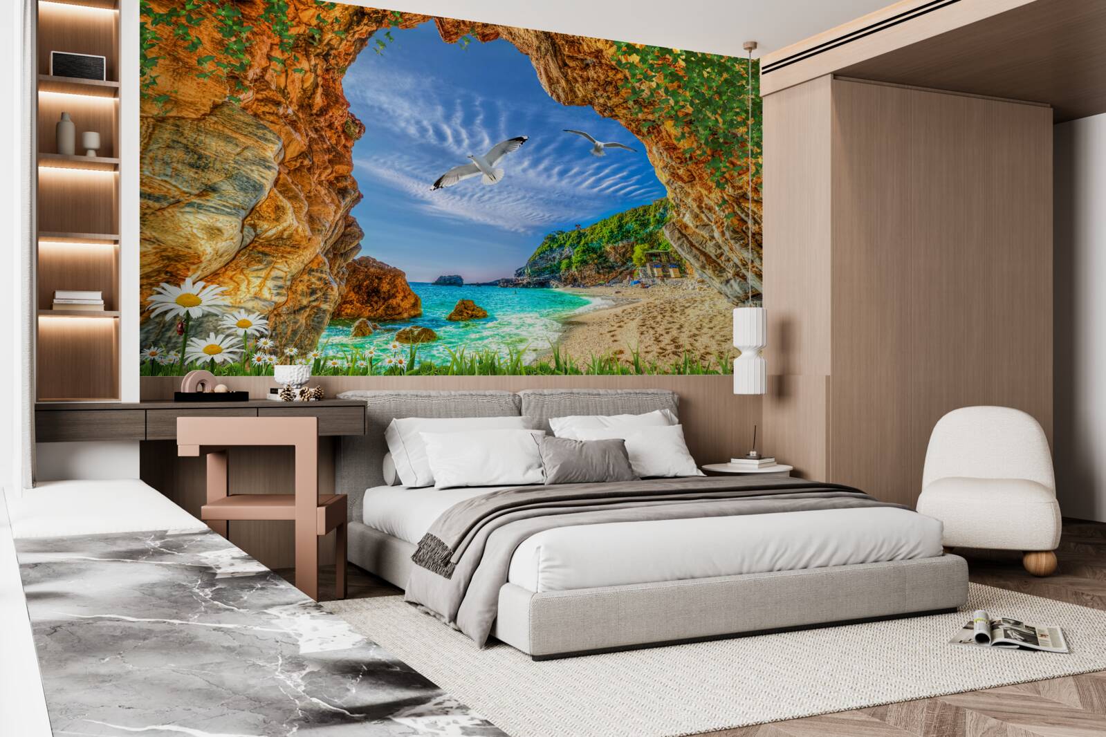 Фотошпалери Погляд на океан і політ галок