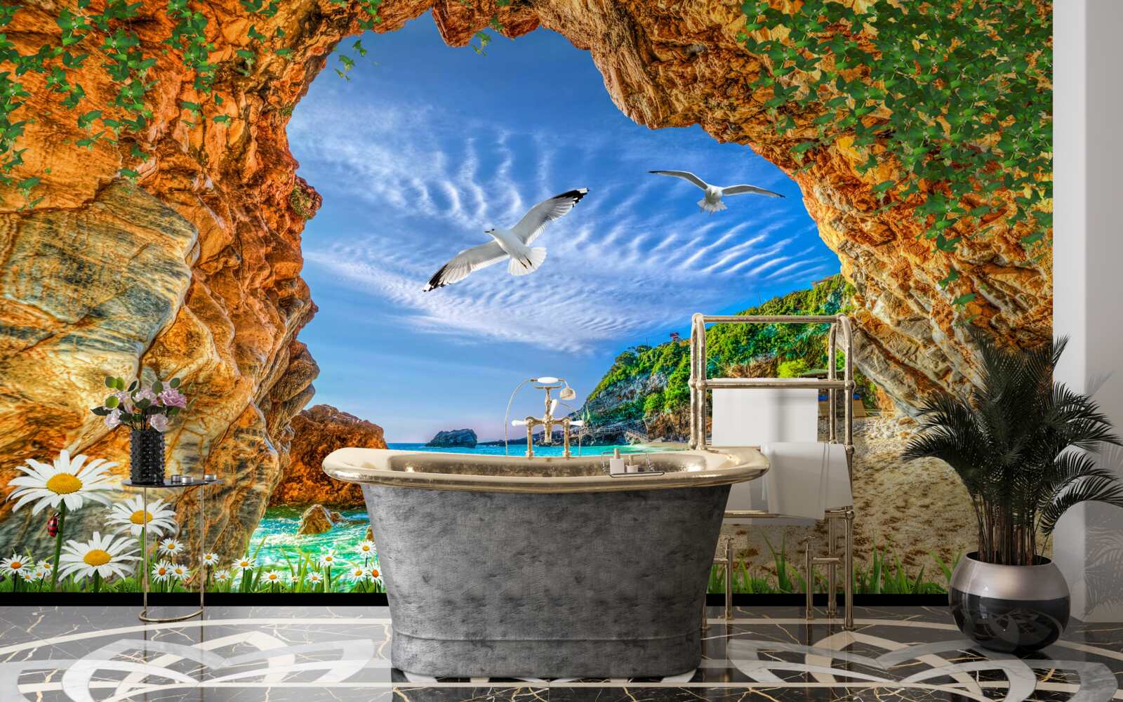 Фотошпалери Погляд на океан і політ галок