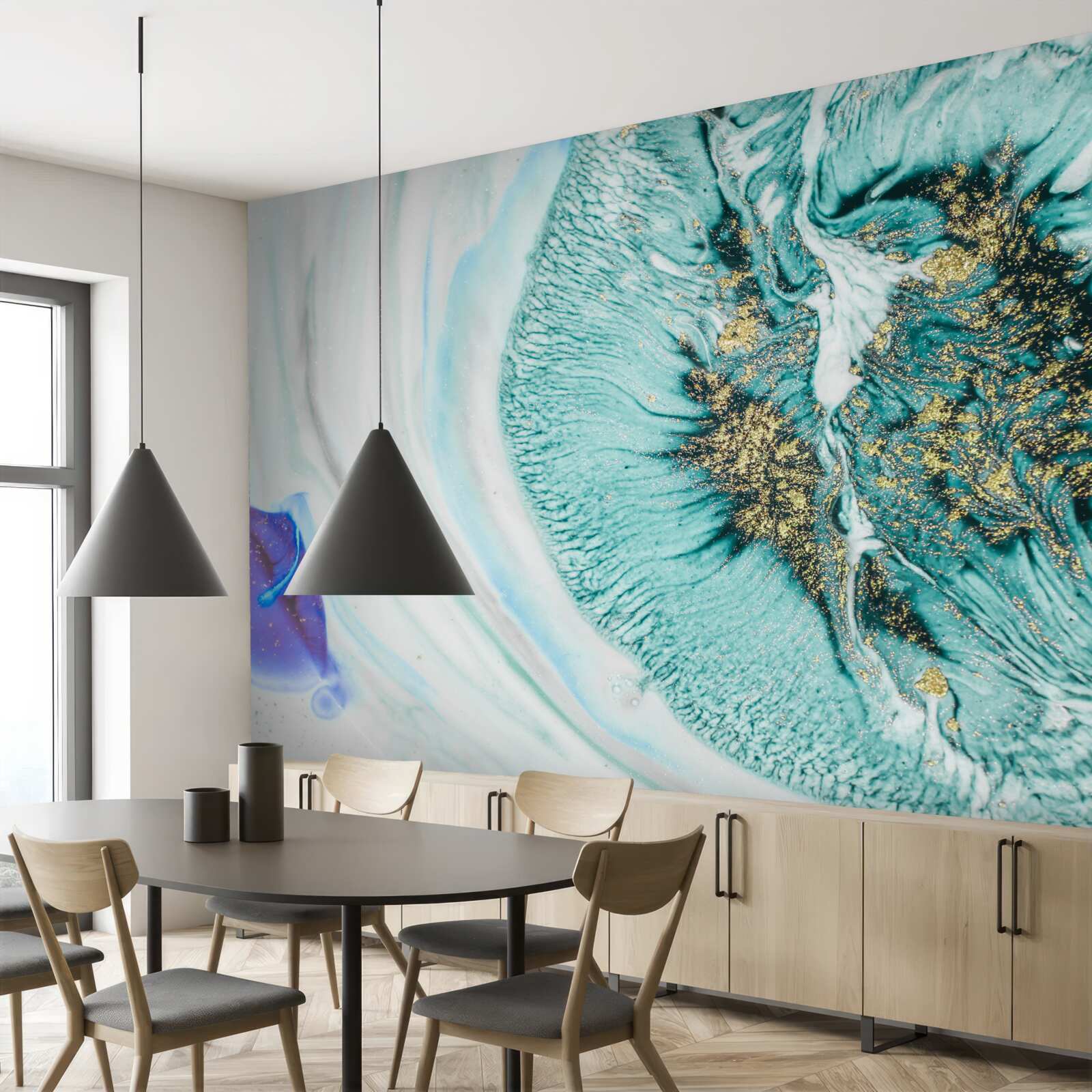 Фотошпалери абстрактна квітка у відтінках синього на мармуровій поверхні