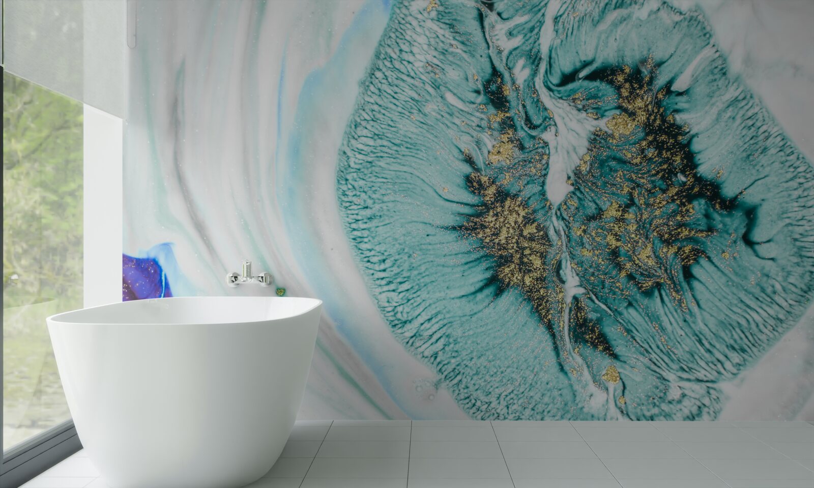 Фотошпалери абстрактна квітка у відтінках синього на мармуровій поверхні