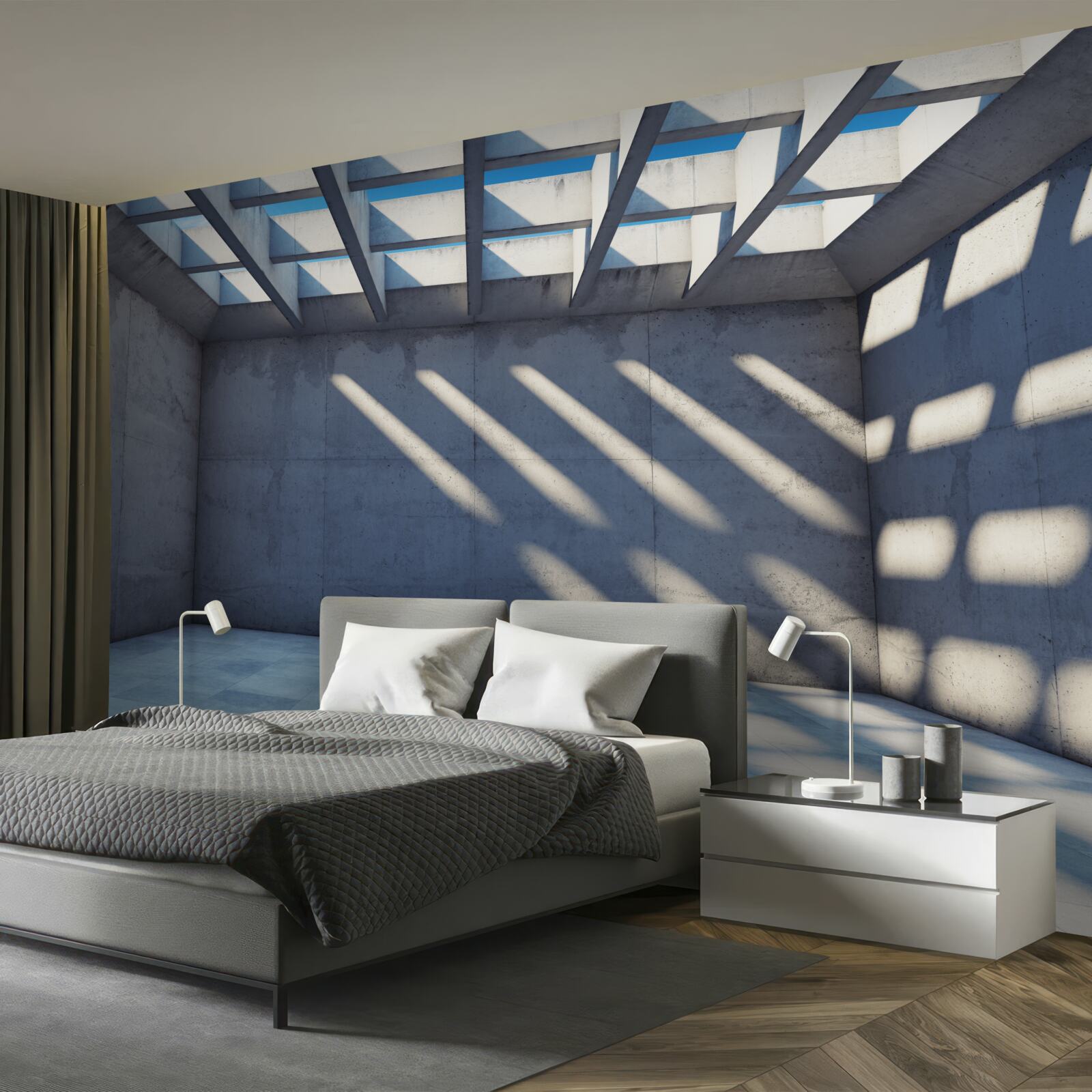 Фотошпалери сітчаста стеля з квадратним візерунком і прозорістю