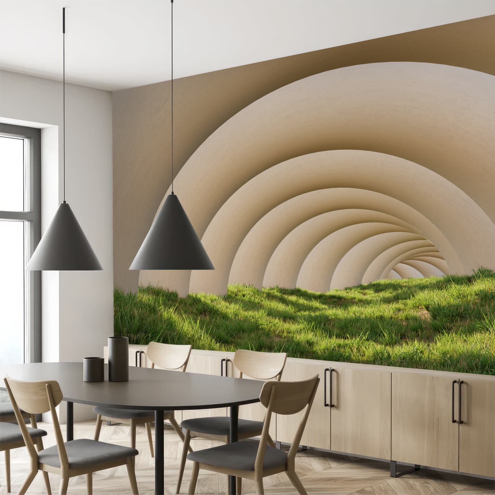 Фотошпалери зелена трава під вигнутими лініями широких арок