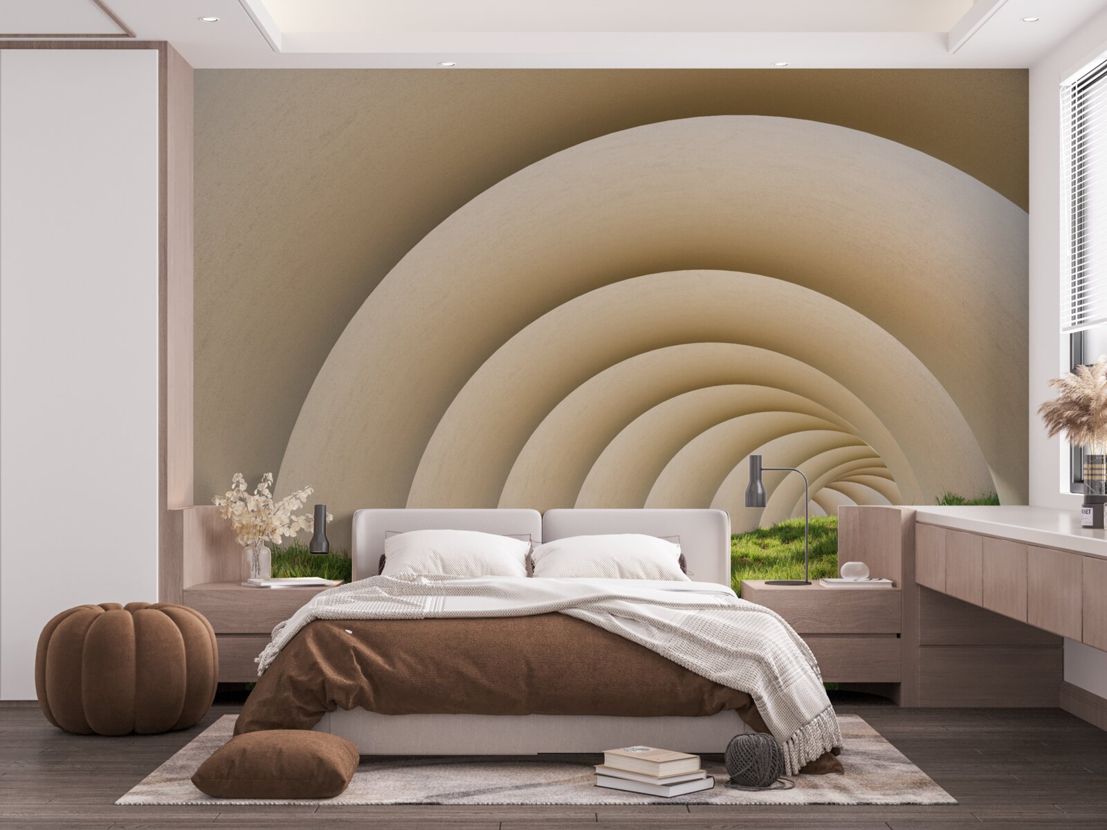 Фотошпалери зелена трава під вигнутими лініями широких арок