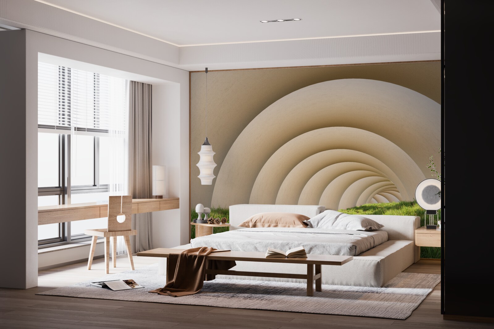 Фотошпалери зелена трава під вигнутими лініями широких арок