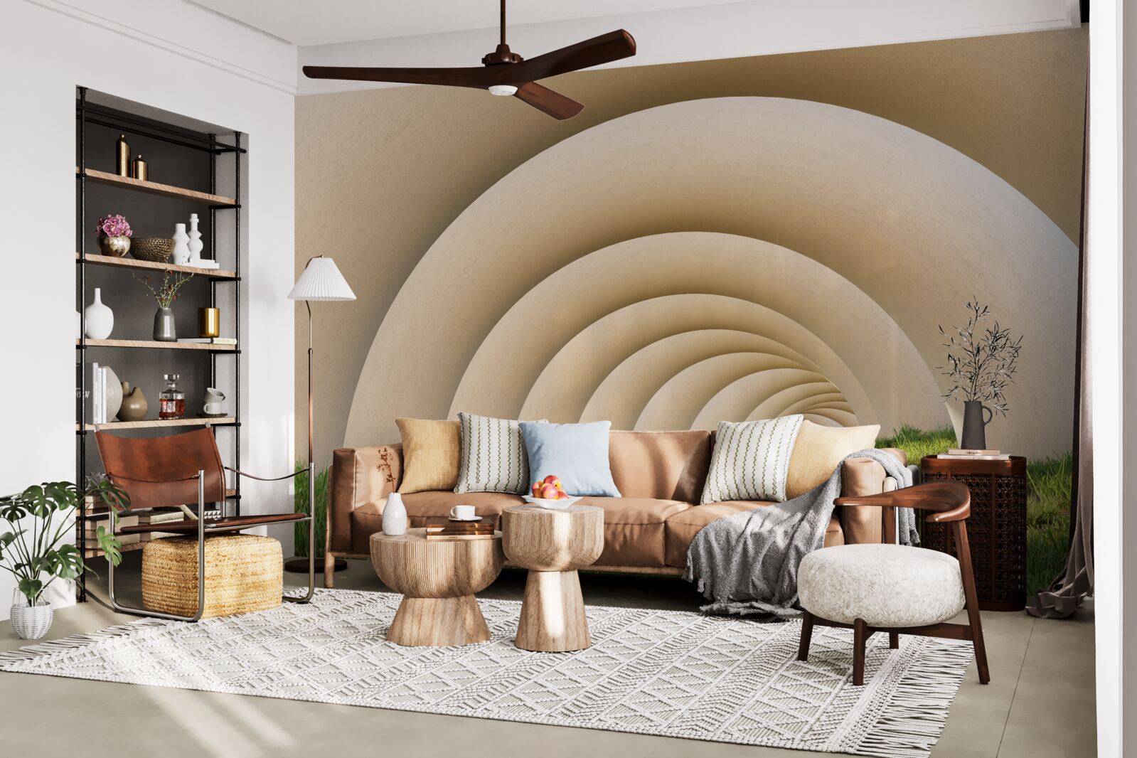 Фотошпалери зелена трава під вигнутими лініями широких арок