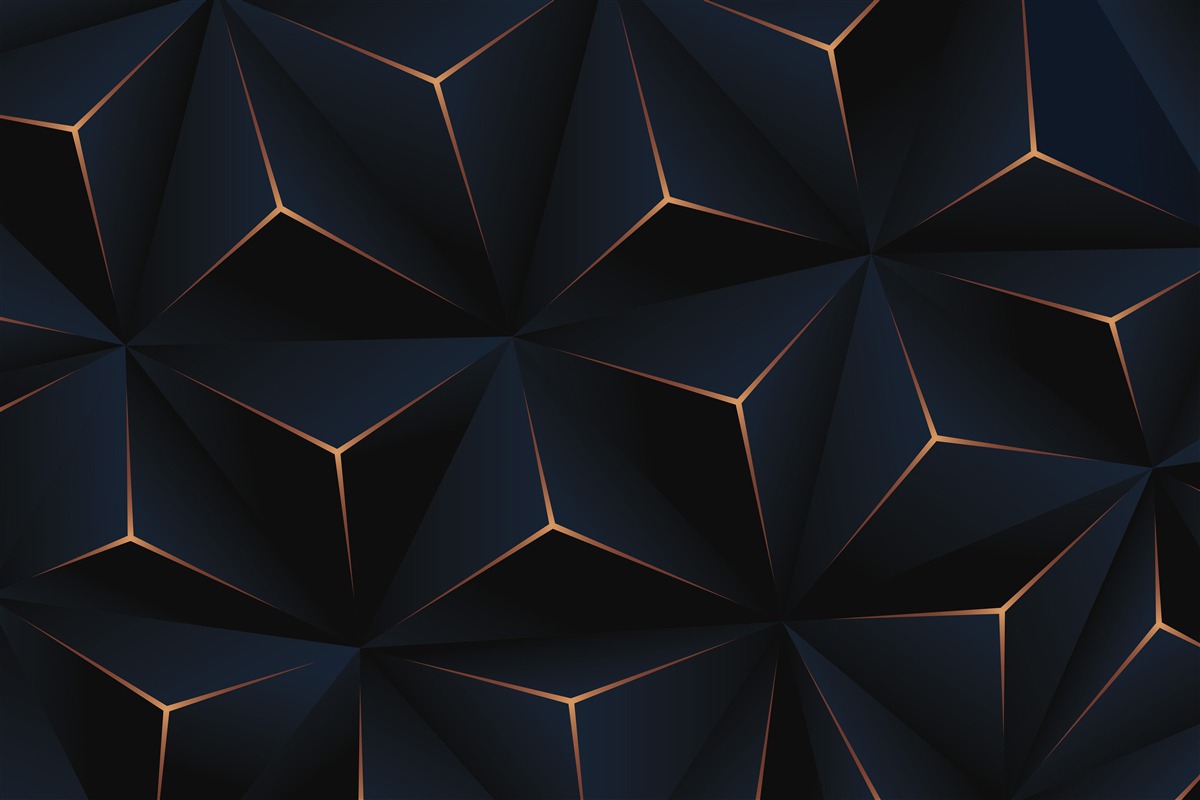 Фотошпалери об'ємні чорні піраміди з золотистими гранями